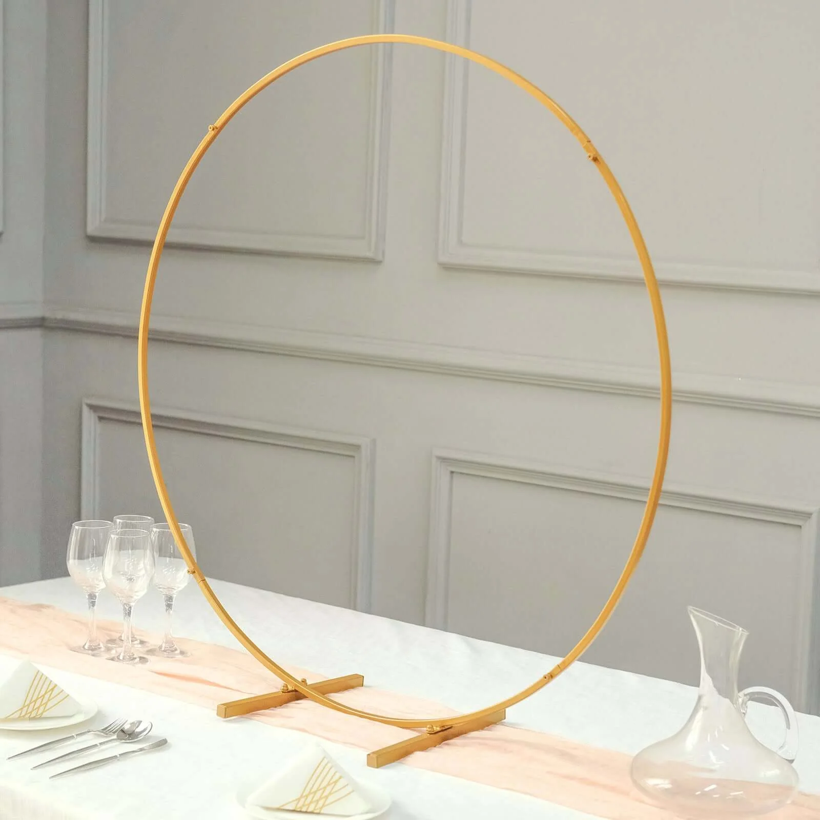 Gold Metal Round Hoop Wedding Centerpiece, Self Standing Table Floral Wreath Frame 36" - Image 8