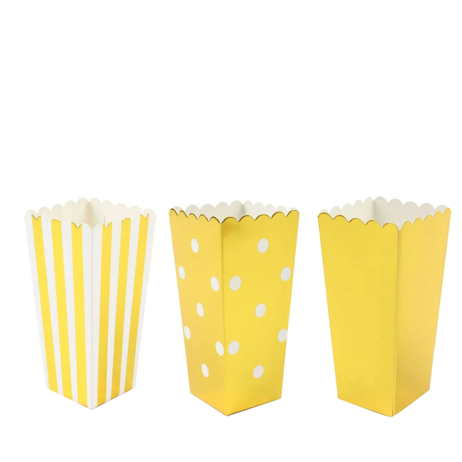 36 Pack White / Gold Cardboard Popcorn Style Favor Boxes, Candy Paper Bags - Stripe, Polka Dot, Solid Design 5" - Image 7