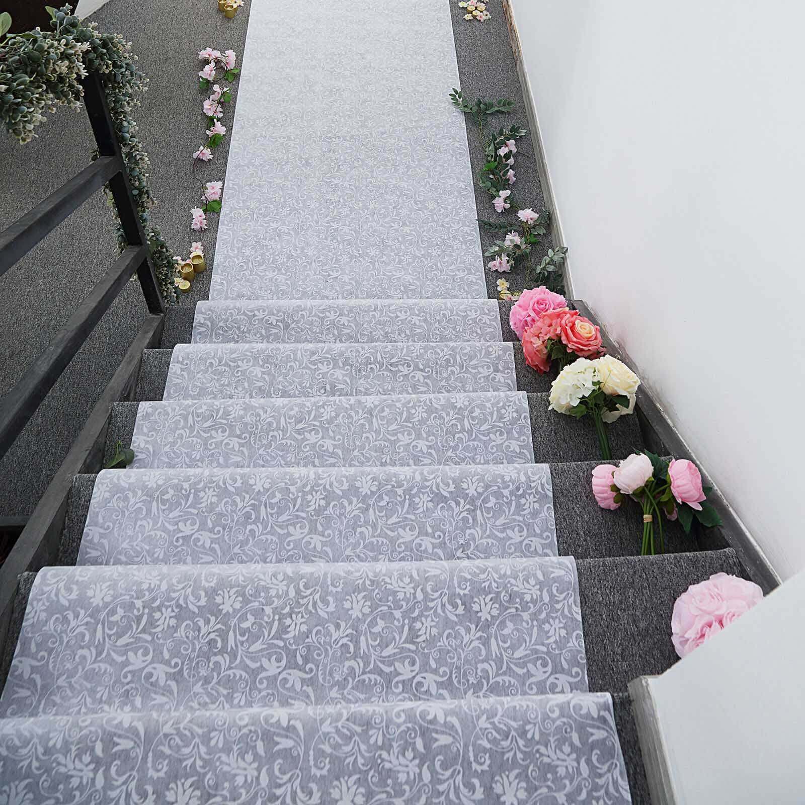 White Floral Lace Aisle Runner 36"x100ft - Image 6