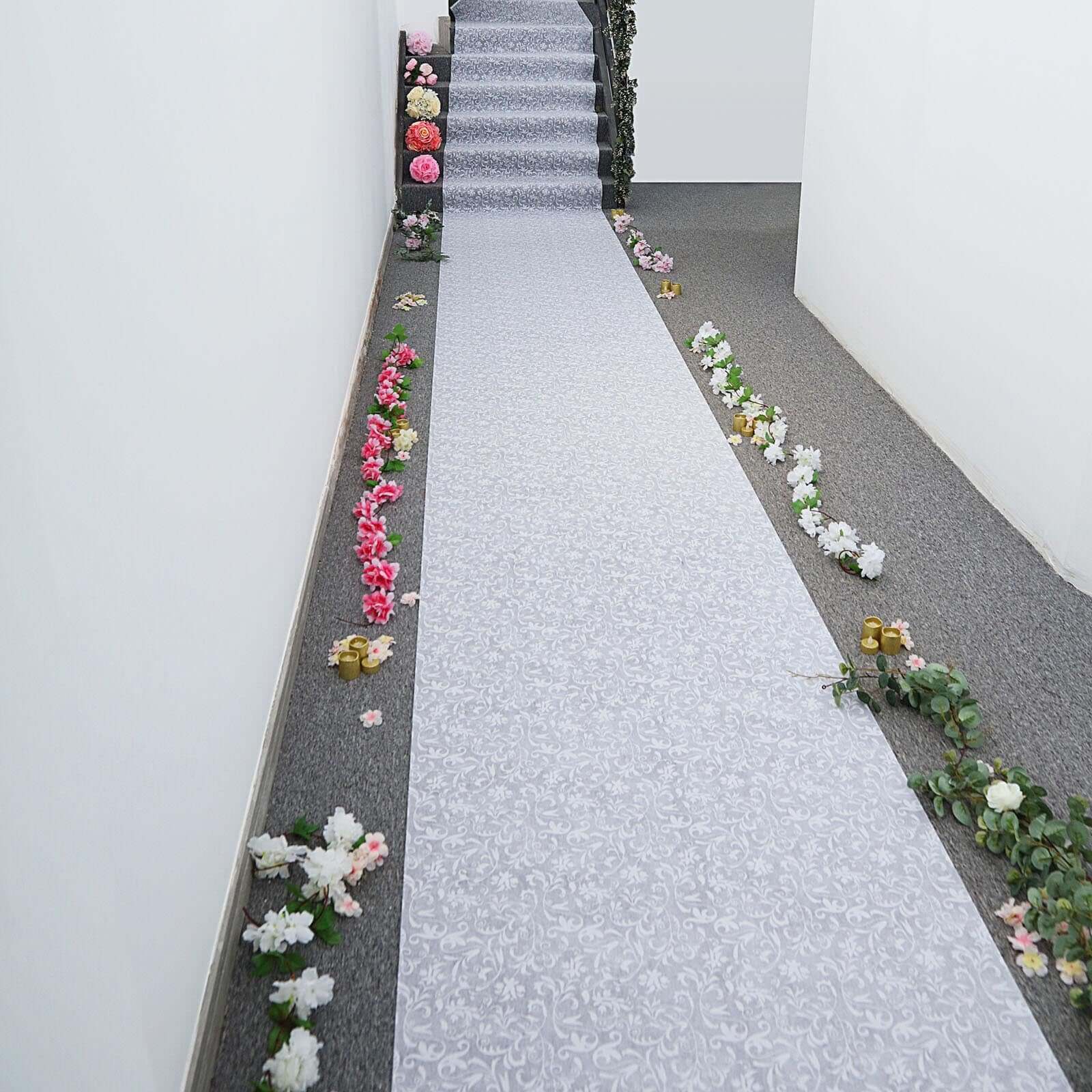 White Floral Lace Aisle Runner 36"x50ft