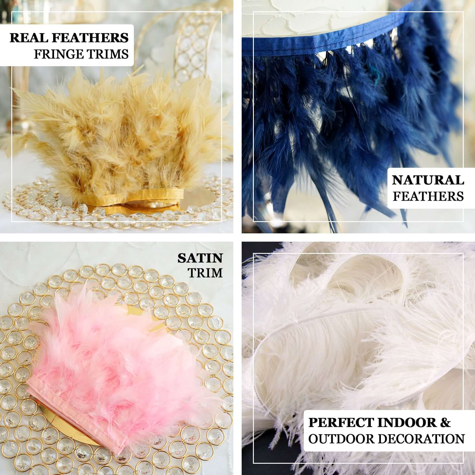Black Real Ostrich Feather Fringe Trim With Satin Ribbon Tape 39" - Image 3