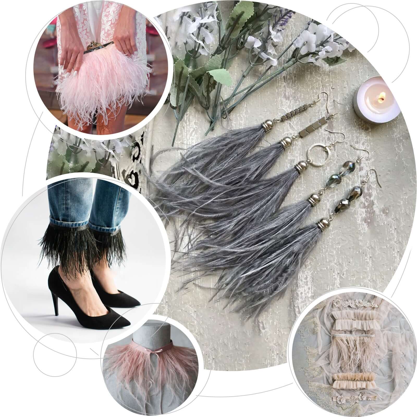 Black Real Ostrich Feather Fringe Trim With Satin Ribbon Tape 39" - Image 4