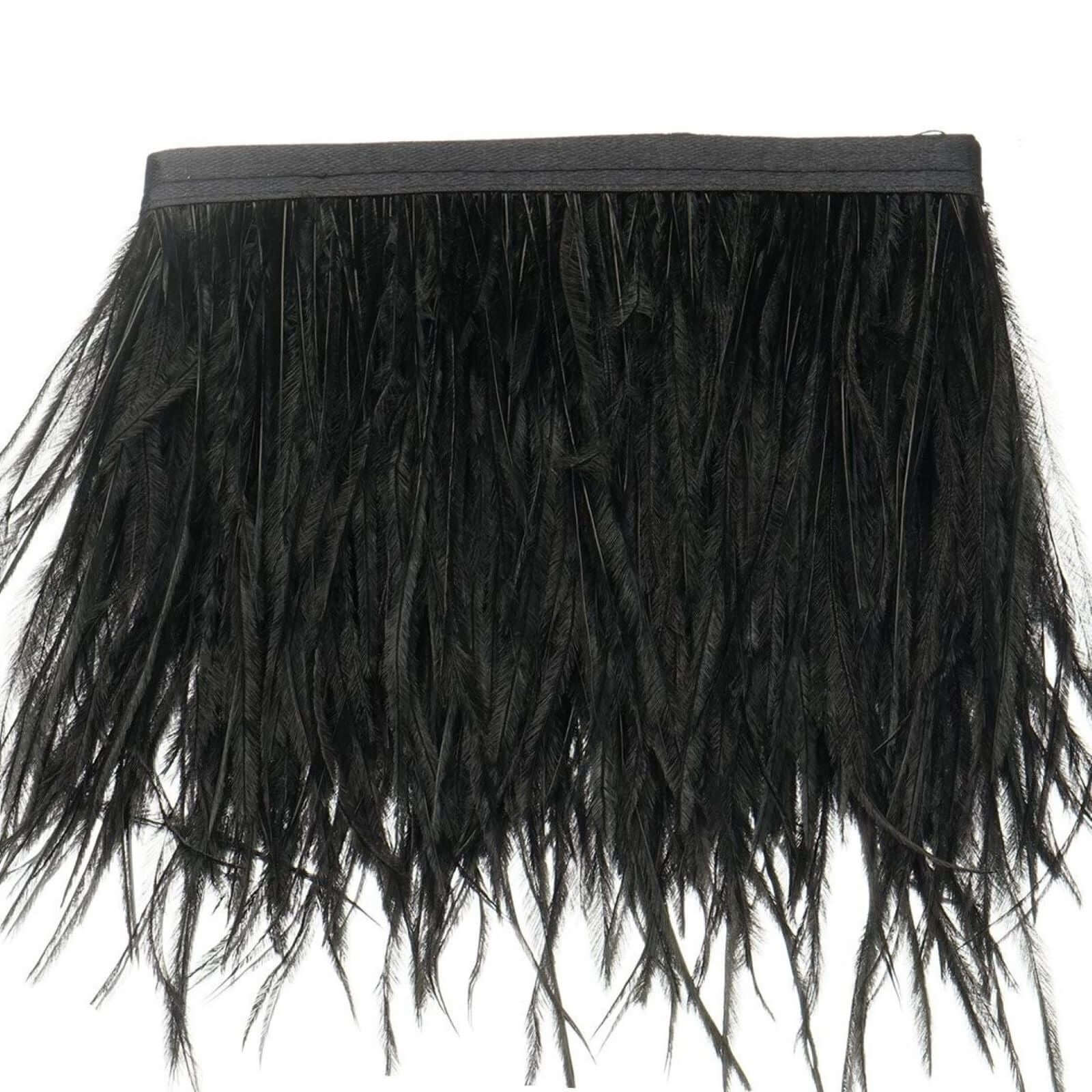 Black Real Ostrich Feather Fringe Trim With Satin Ribbon Tape 39" - Image 7