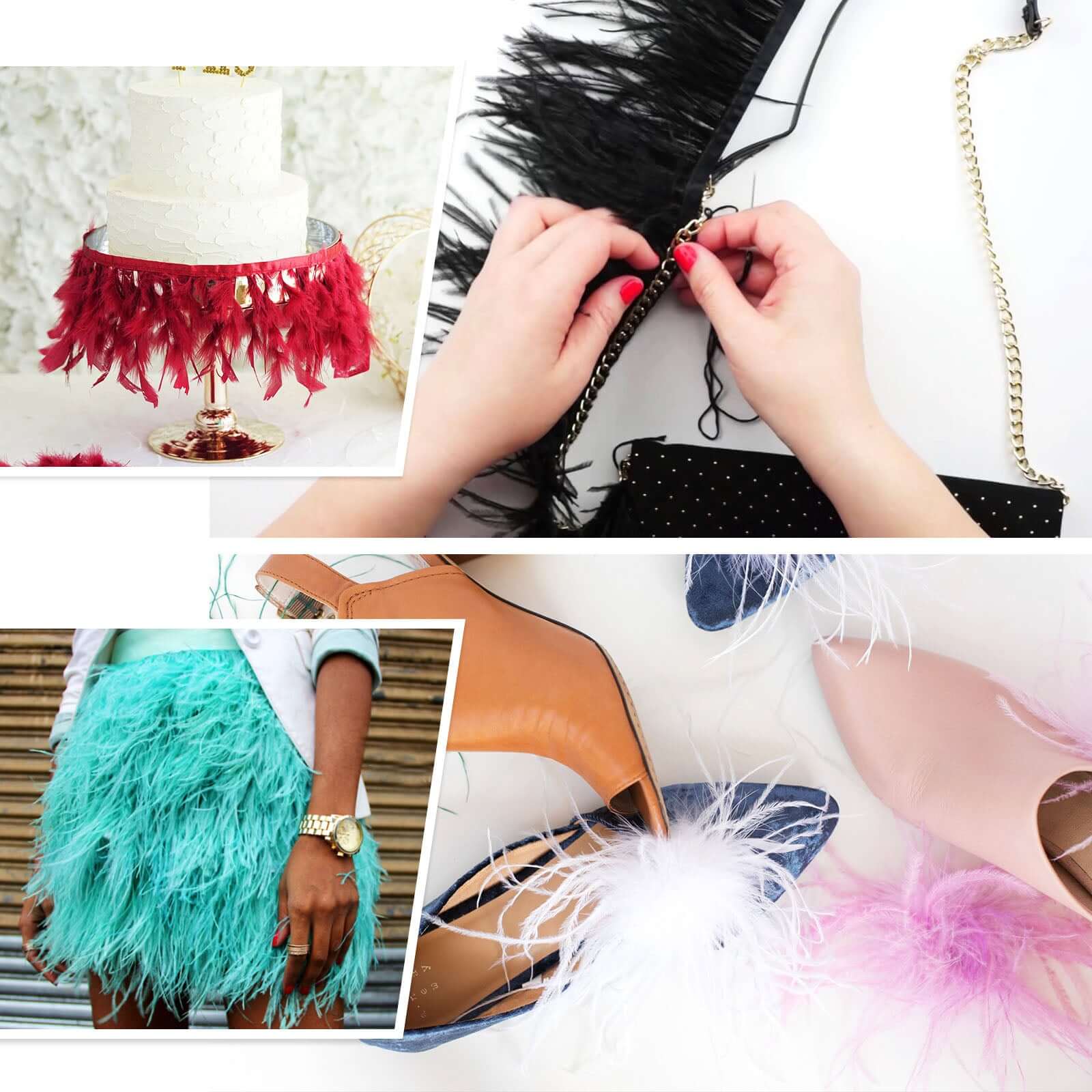 White Real Ostrich Feather Fringe Trim With Satin Ribbon Tape 39" - Image 11