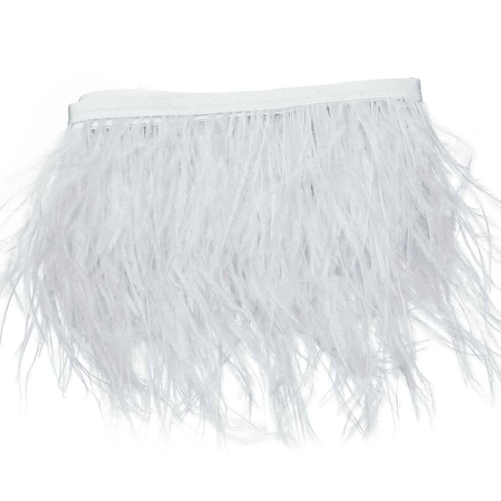 White Real Ostrich Feather Fringe Trim With Satin Ribbon Tape 39" - Image 7