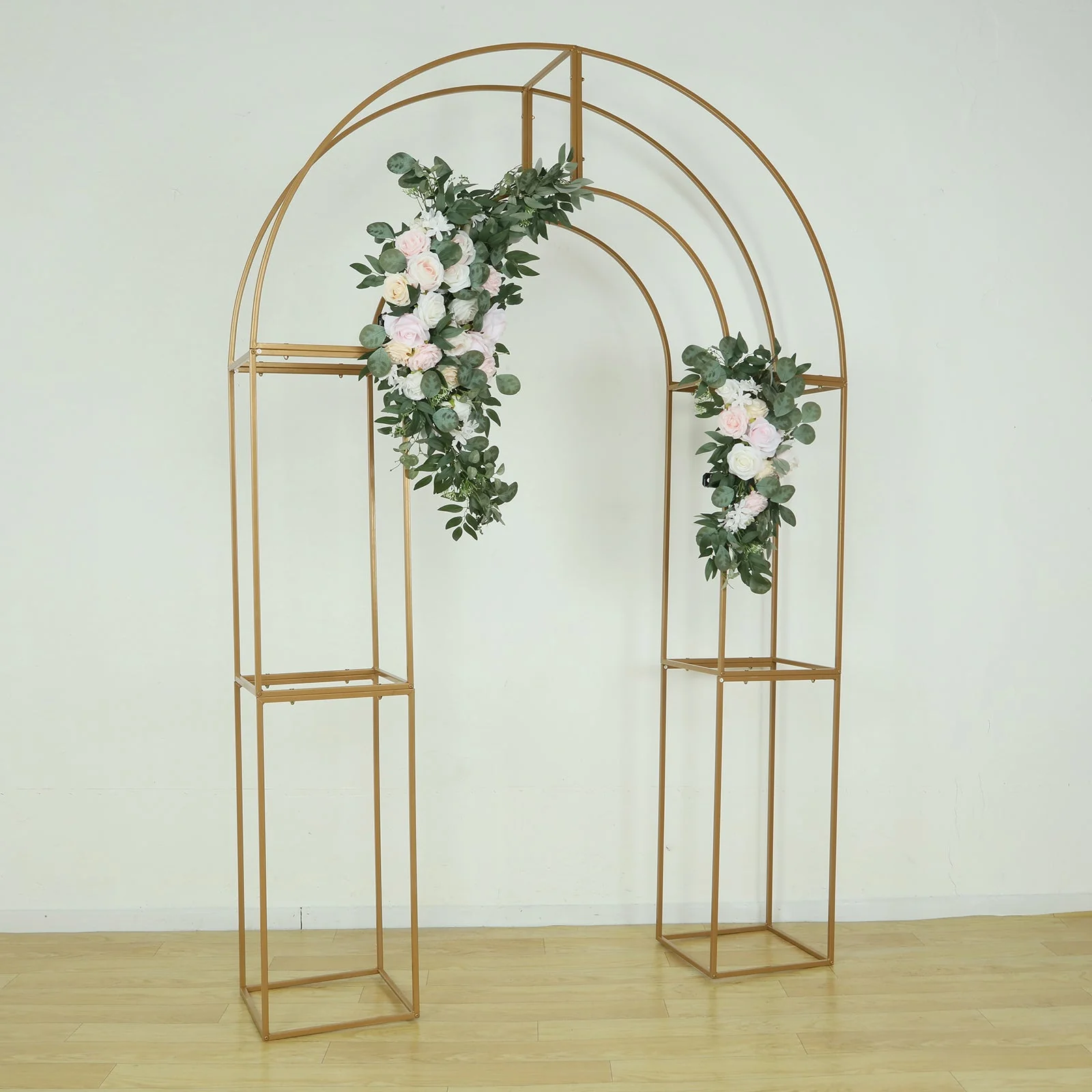 3D Gold Metal Wedding Arch Backdrop Stand with Round Top, Heavy-Duty Floral Balloon Frame for Party Decor - 7.5ft - Image 12