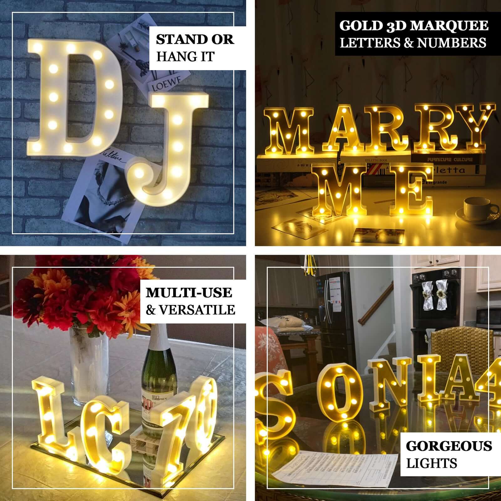 3D Marquee Letter "C" Gold with Warm White 5 LED Lights 6" - Light-Up Accent for Displays - Image 4