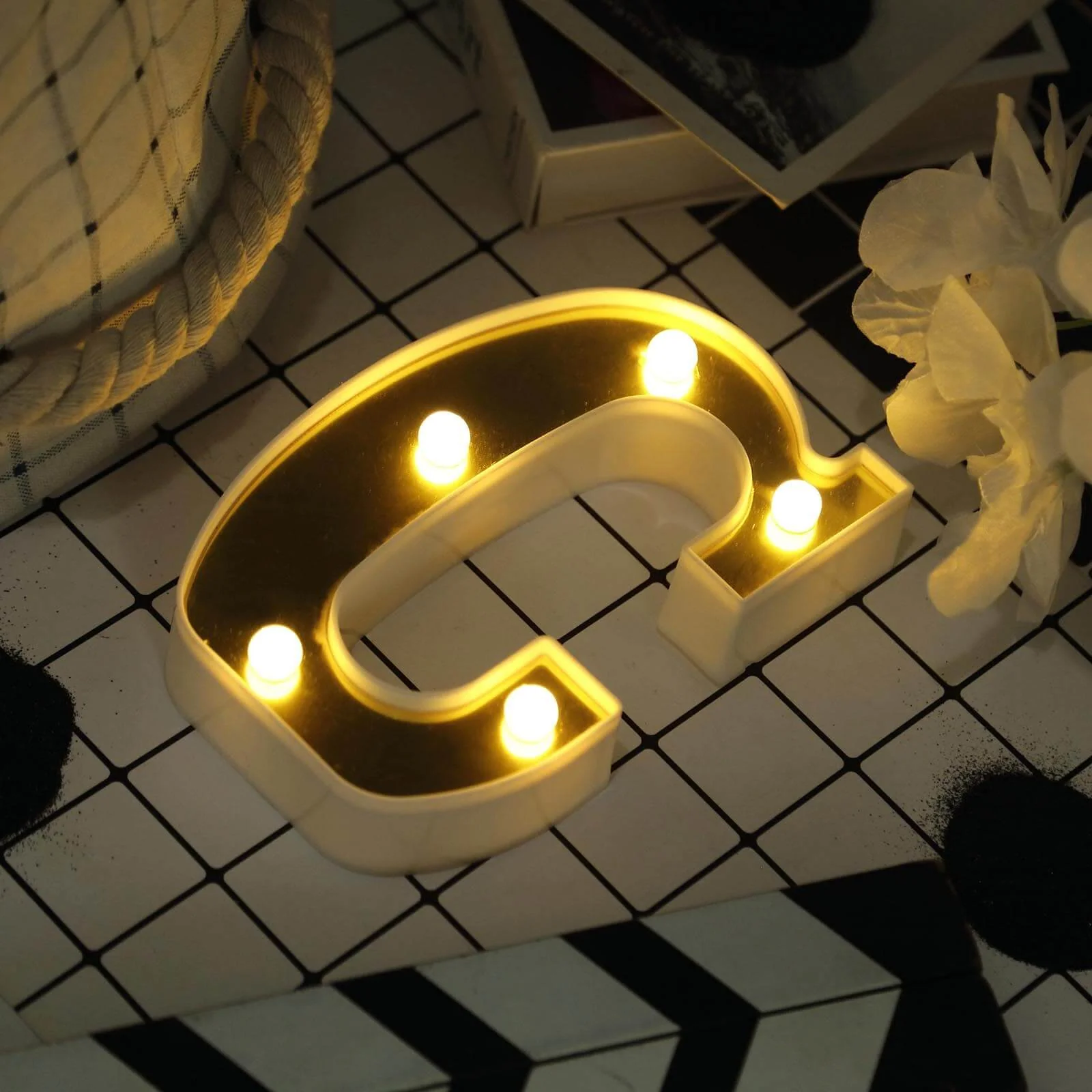 3D Marquee Letter "C" Gold with Warm White 5 LED Lights 6" - Light-Up Accent for Displays - Image 7