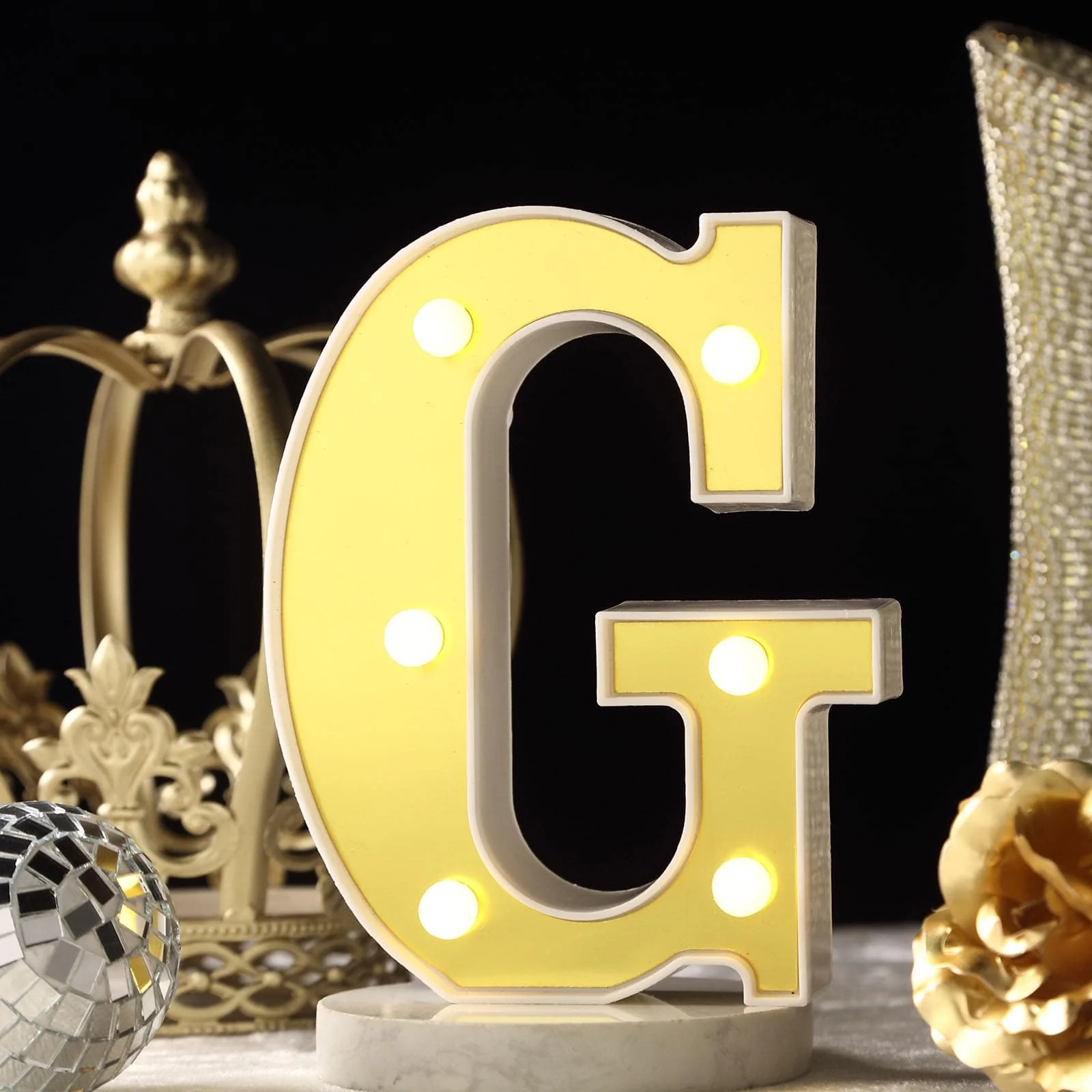 3D Marquee Letter "G" Gold with Warm White 6 LED Lights 6" - Light-Up Accent for Displays