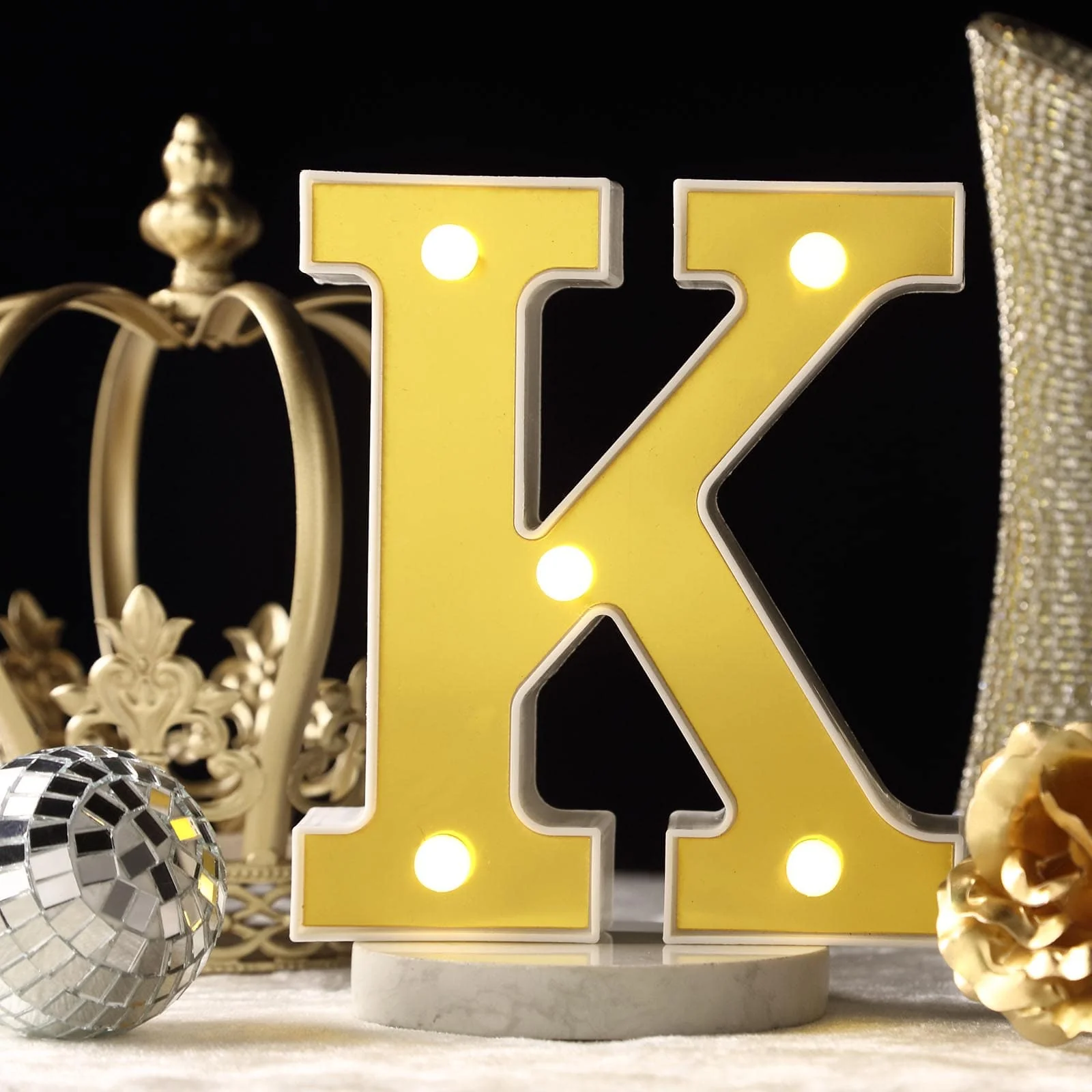 3D Marquee Letter "K" Gold with Warm White 5 LED Lights 6" - Light-Up Accent for Displays - Image 2