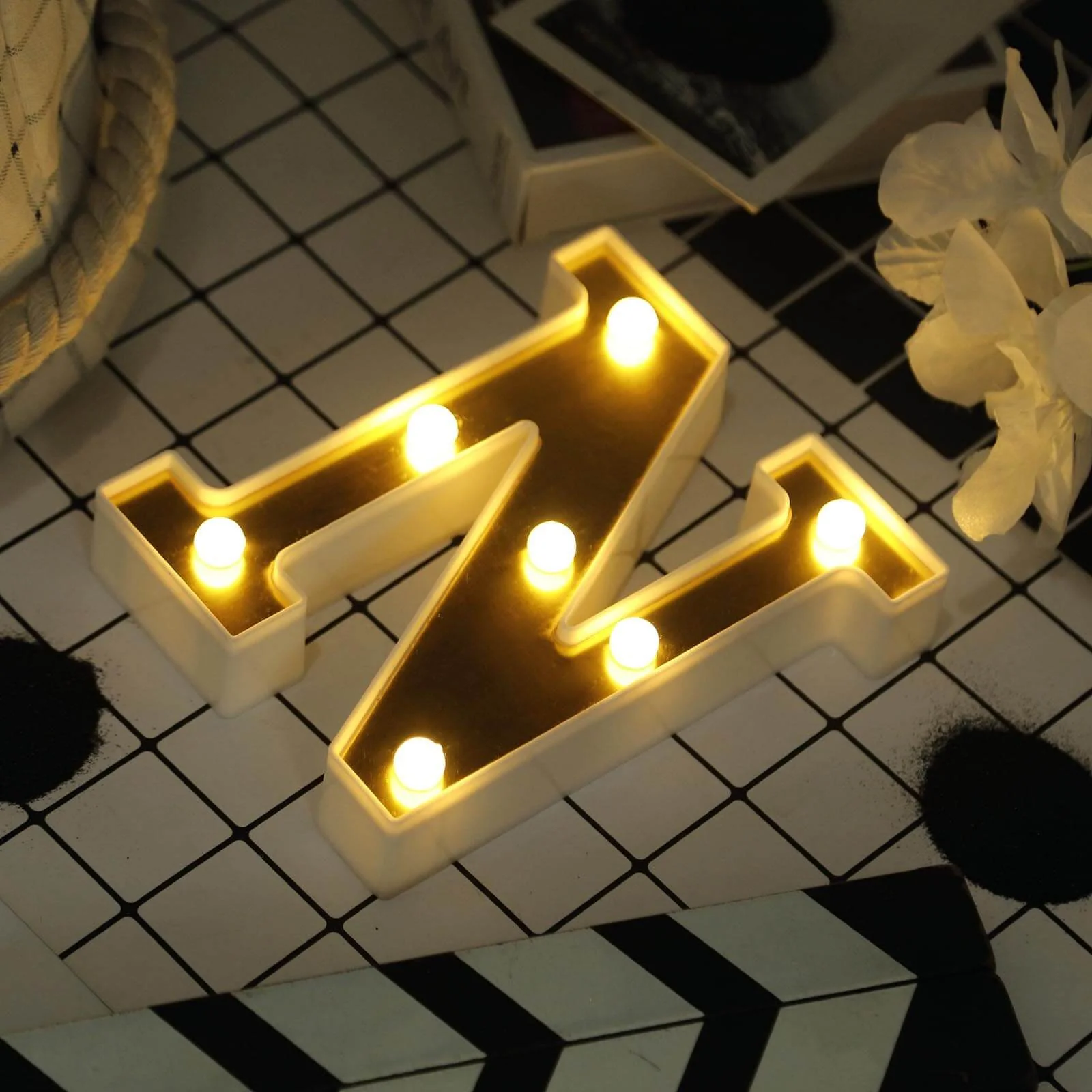 3D Marquee Letter "N" Gold with Warm White 7 LED Lights 6" - Light-Up Accent for Displays - Image 6