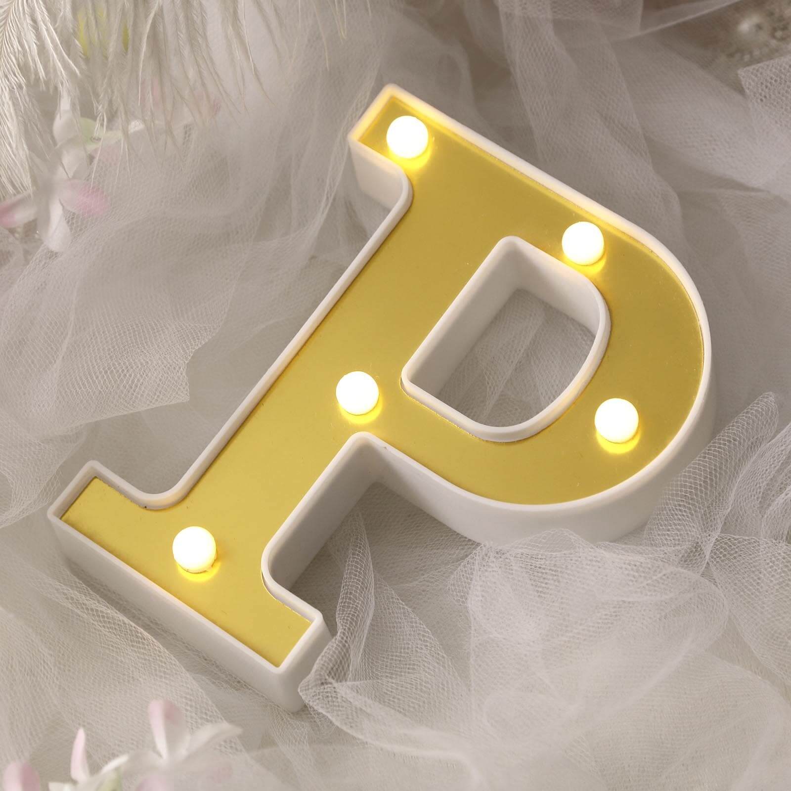 3D Marquee Letter "P" Gold with Warm White 5 LED Lights 6" - Light-Up Accent for Displays - Image 7
