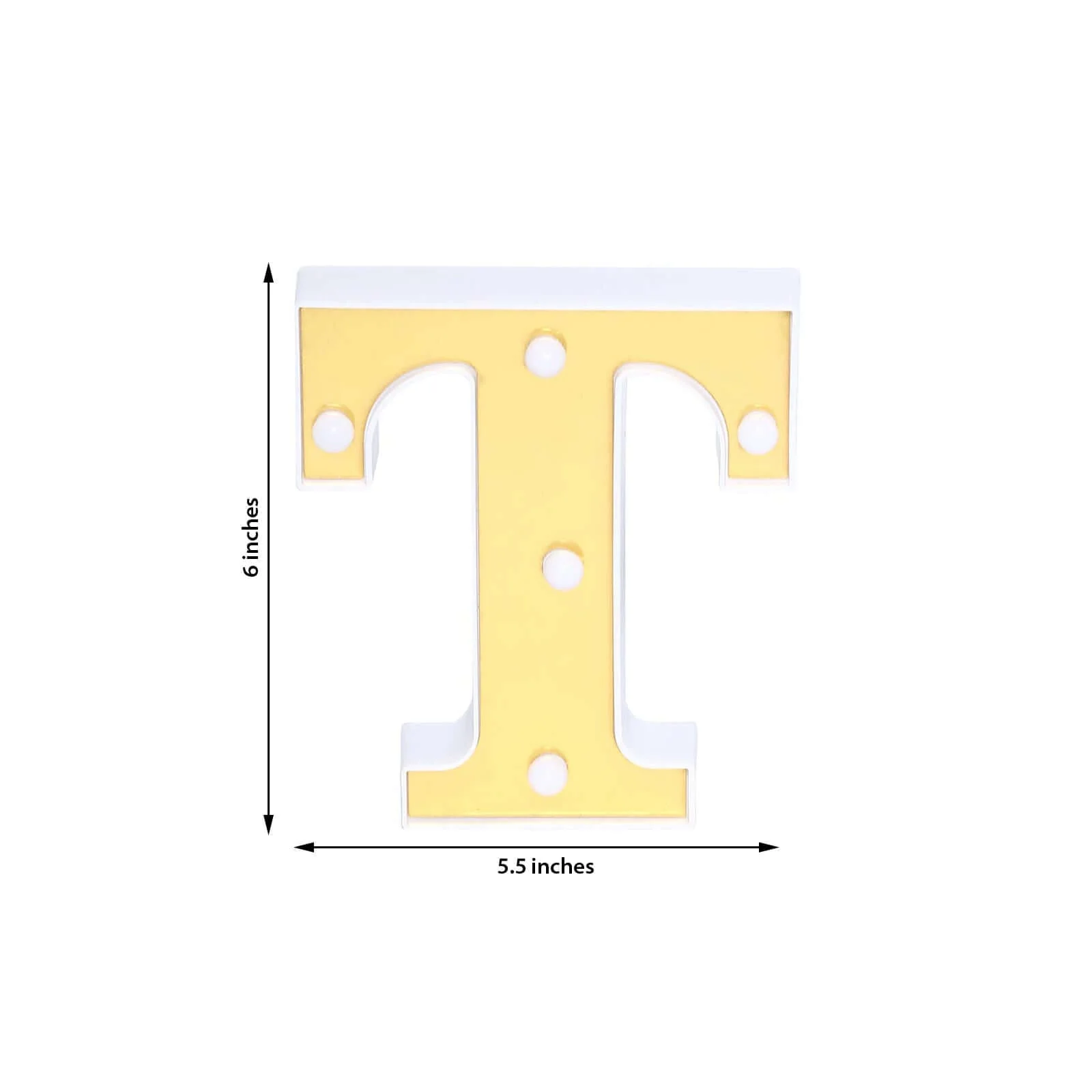 3D Marquee Letter "T" Gold with Warm White 5 LED Lights 6" - Light-Up Accent for Displays - Image 3