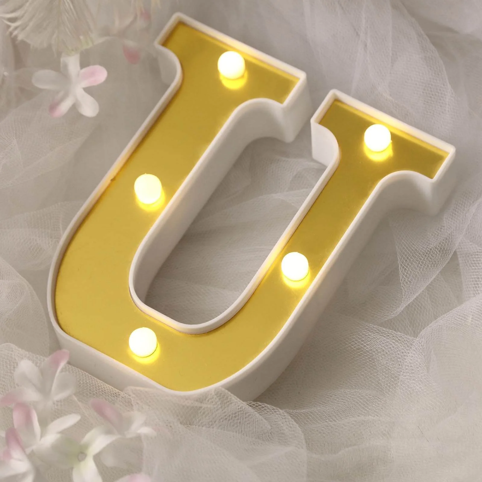 3D Marquee Letter "U" Gold with Warm White 5 LED Lights 6" - Light-Up Accent for Displays - Image 2