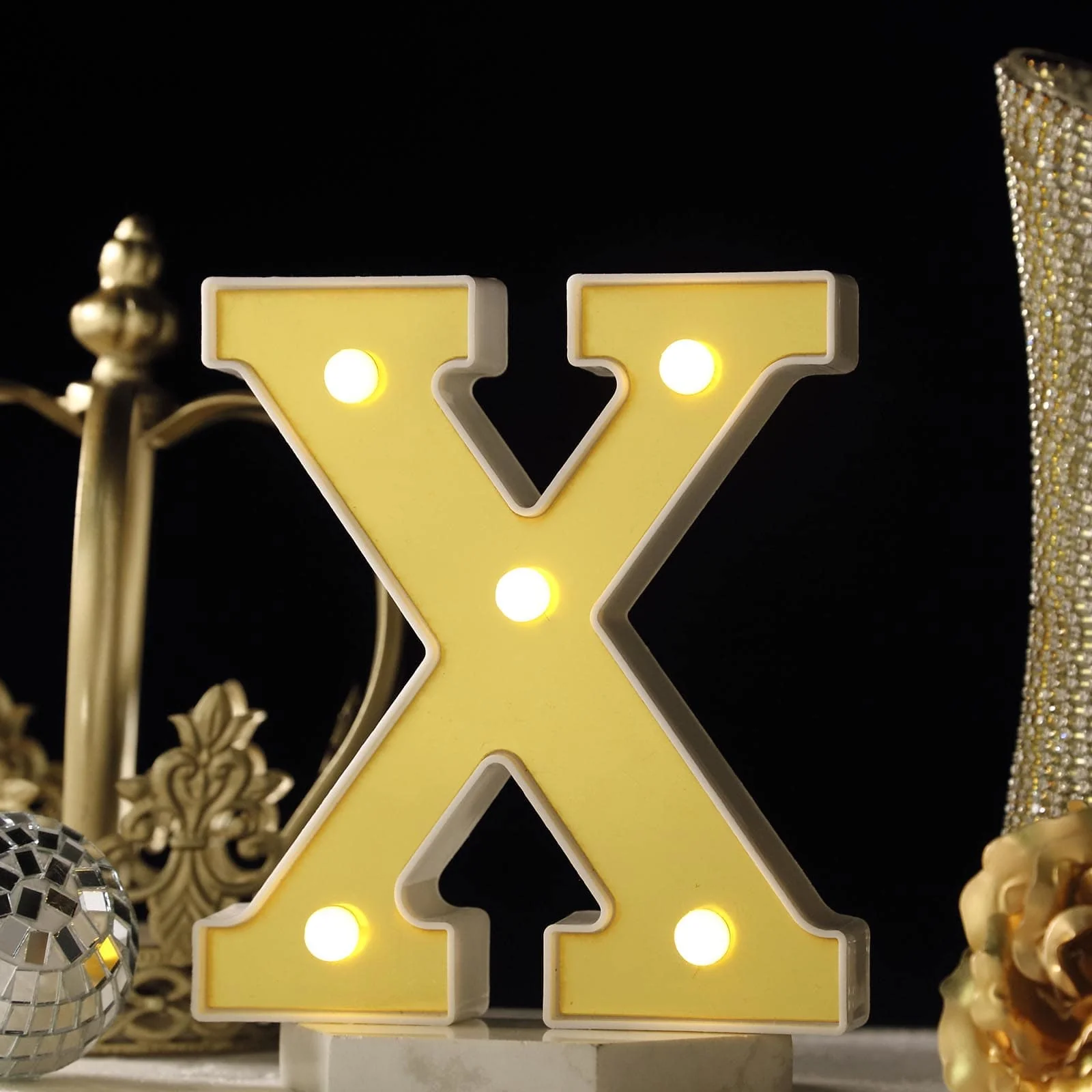 3D Marquee Letter "X" Gold with Warm White 5 LED Lights 6" - Light-Up Accent for Displays - Image 2