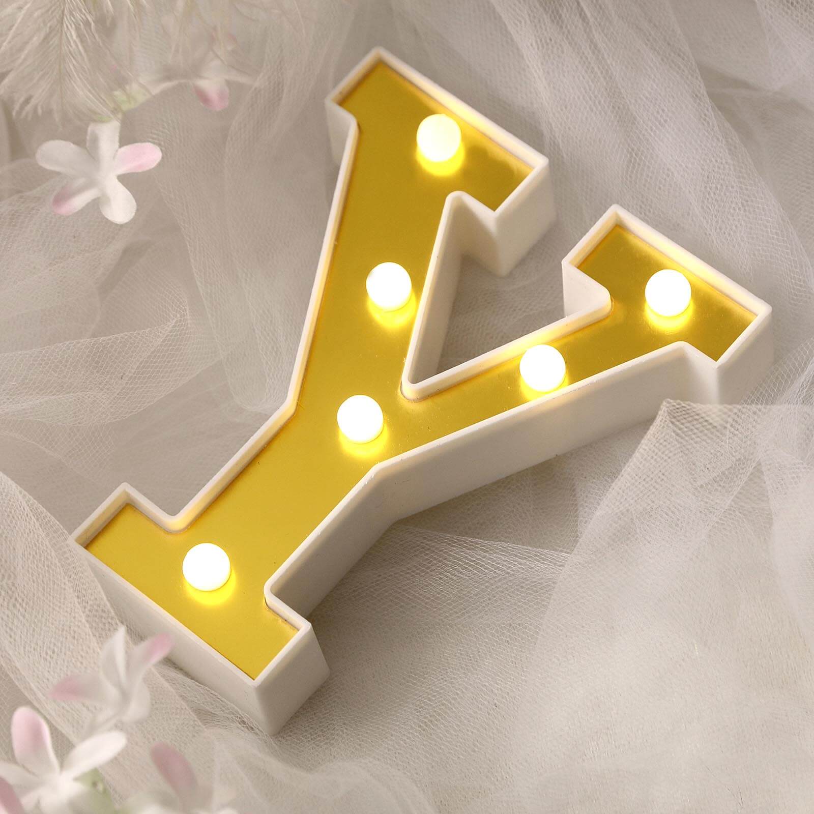 3D Marquee Letter "Y" Gold with Warm White 6 LED Lights 6" - Light-Up Accent for Displays - Image 6