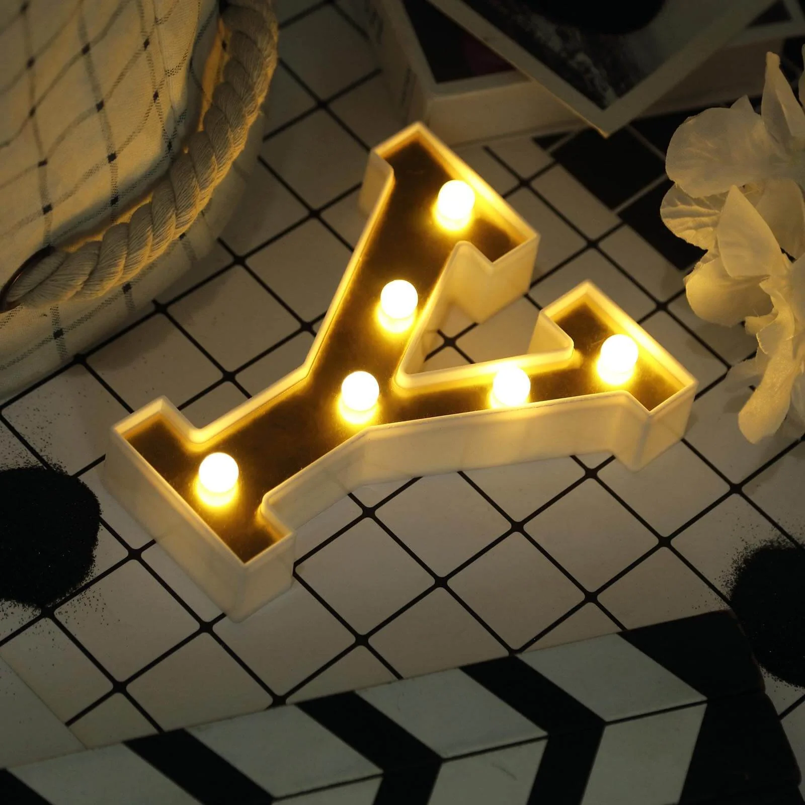3D Marquee Letter "Y" Gold with Warm White 6 LED Lights 6" - Light-Up Accent for Displays - Image 7