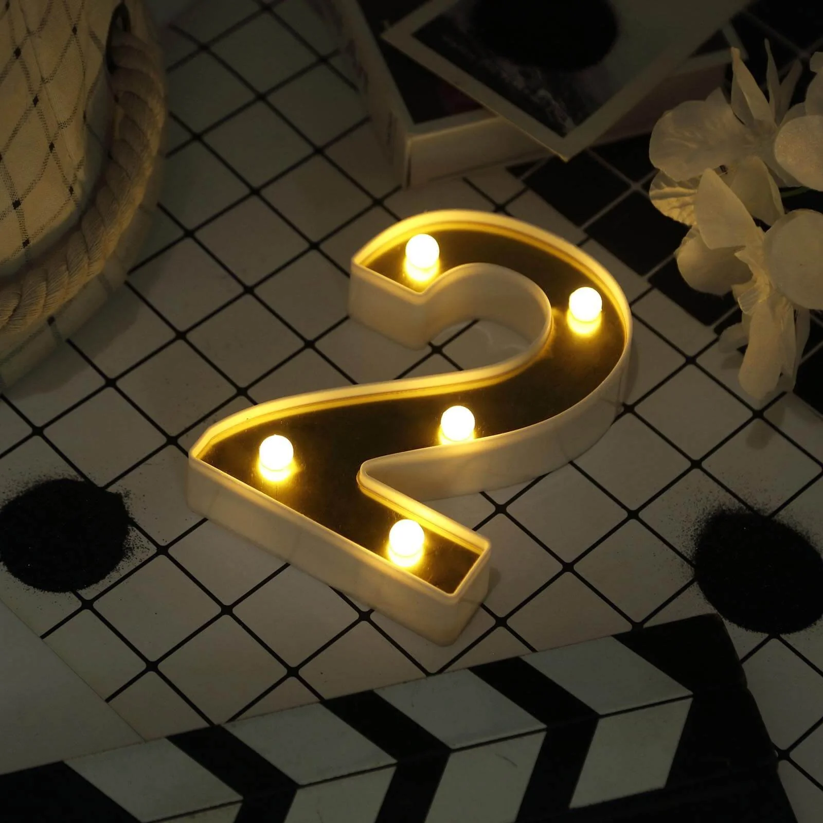 3D Marquee Number "2" Gold with Warm White 5 LED Lights 6" - Light-Up Decor for Weddings - Image 6