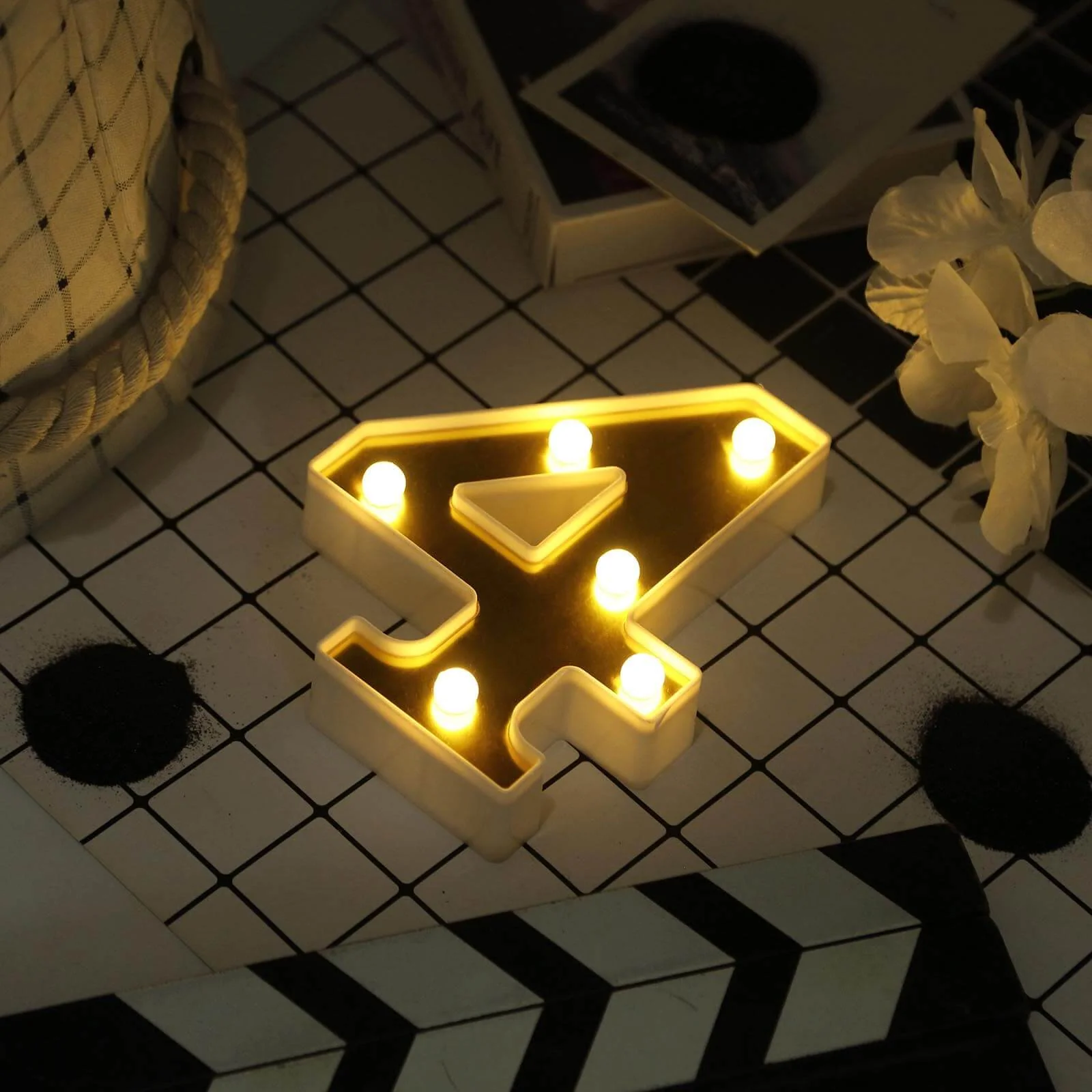 3D Marquee Number "4" Gold with Warm White 6 LED Lights 6" - Light-Up Decor for Weddings - Image 6