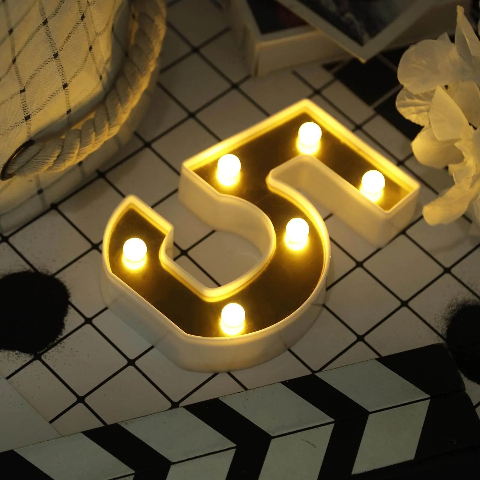 3D Marquee Number "5" Gold with Warm White 6 LED Lights 6" - Light-Up Decor for Weddings - Image 6