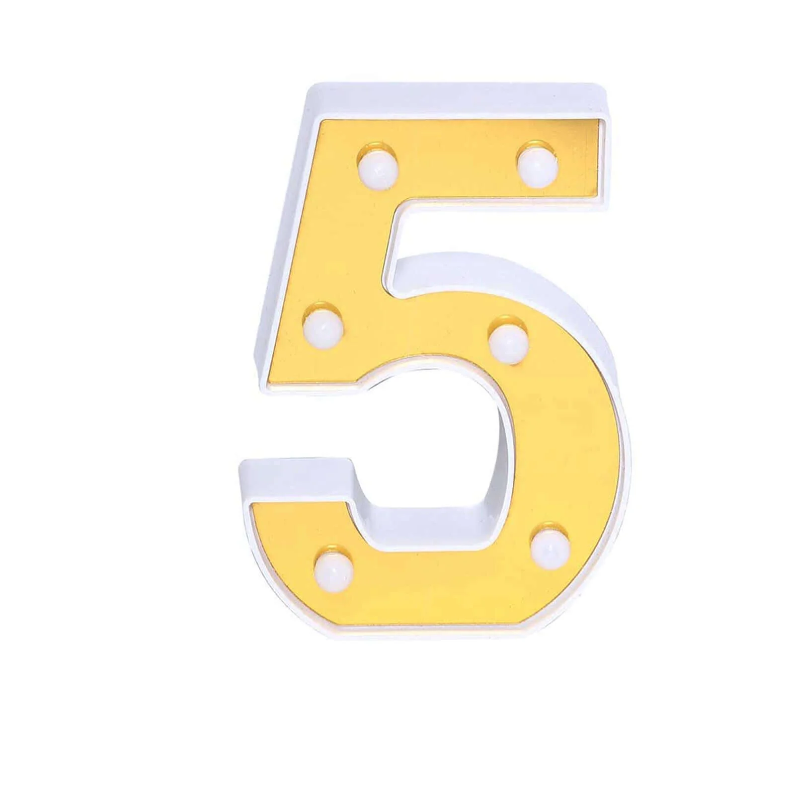3D Marquee Number "5" Gold with Warm White 6 LED Lights 6" - Light-Up Decor for Weddings - Image 8