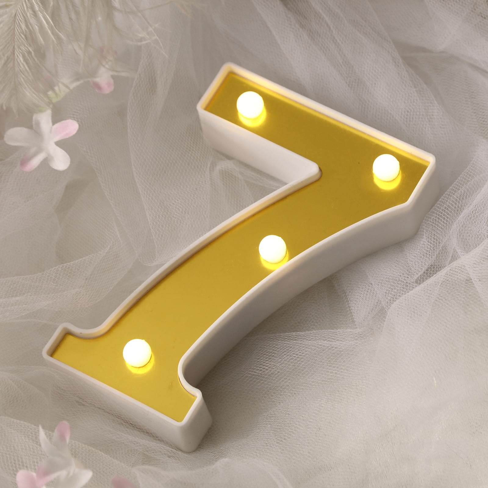 3D Marquee Number "7" Gold with Warm White 4 LED Lights 6" - Light-Up Decor for Weddings - Image 2