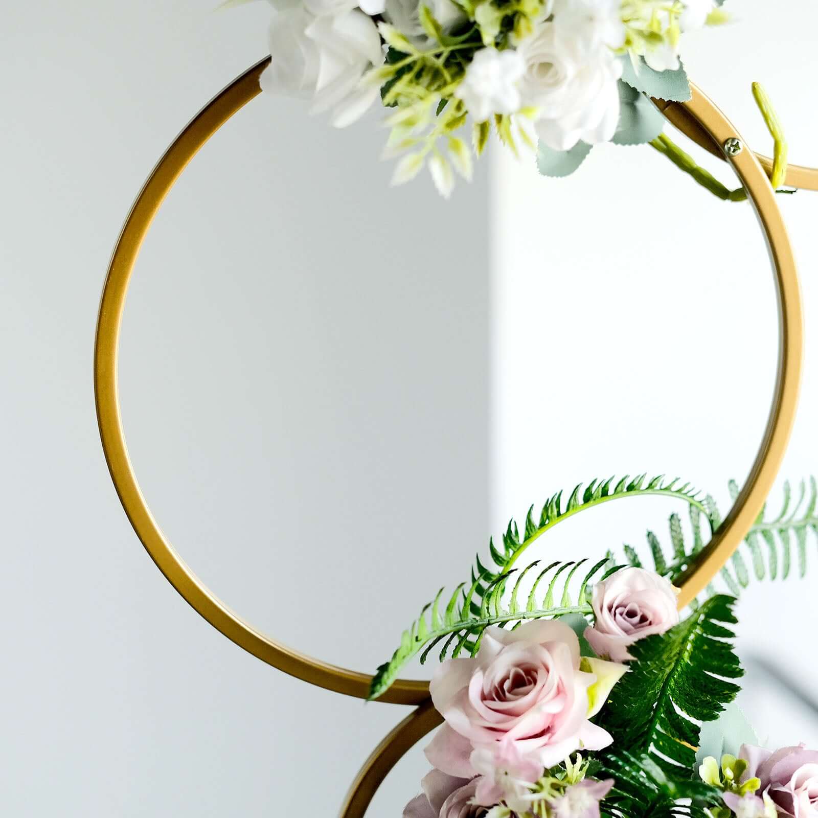 4-Tier Gold Metal Hoop Pillar Flower Stand, Wreath Wedding Arch Table Centerpiece 3ft - Image 3
