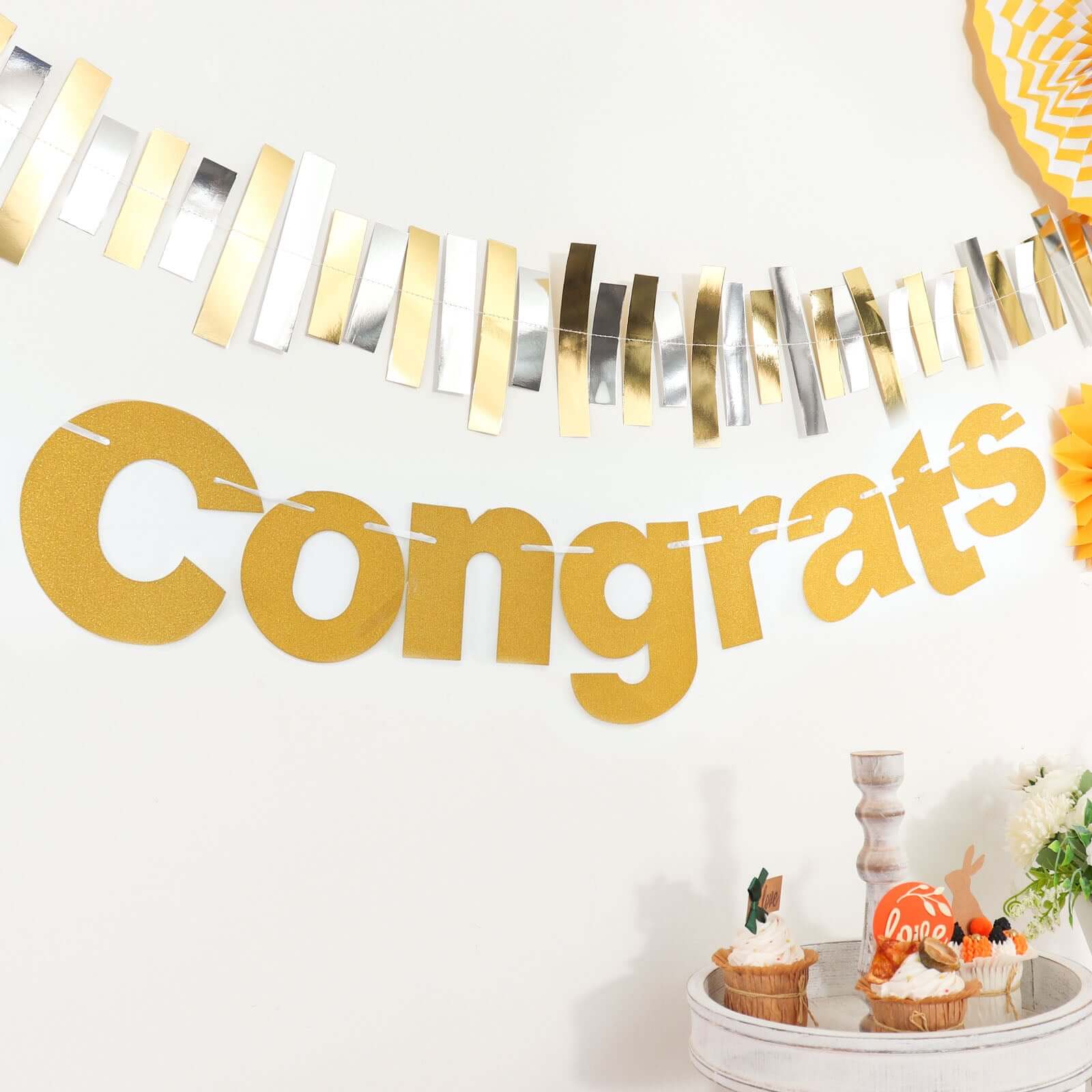 Gold Glittered Congrats Paper Hanging Garland Banner Party Decor 3ft - Image 11