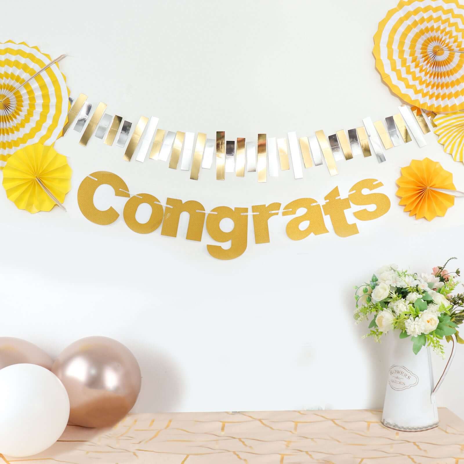 Gold Glittered Congrats Paper Hanging Garland Banner Party Decor 3ft - Image 12
