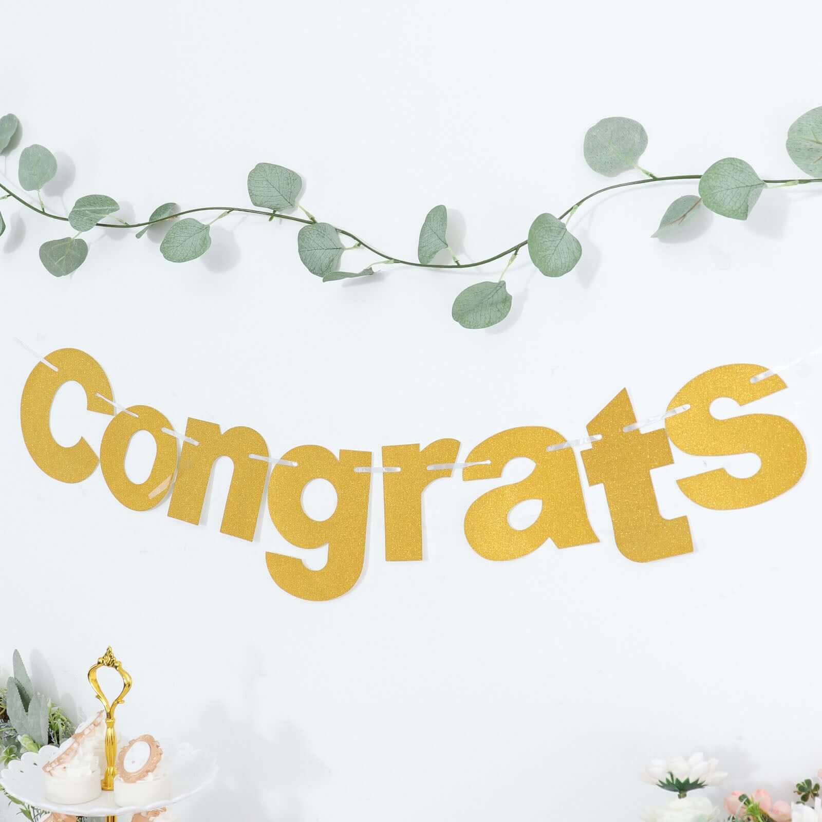 Gold Glittered Congrats Paper Hanging Garland Banner Party Decor 3ft - Image 13