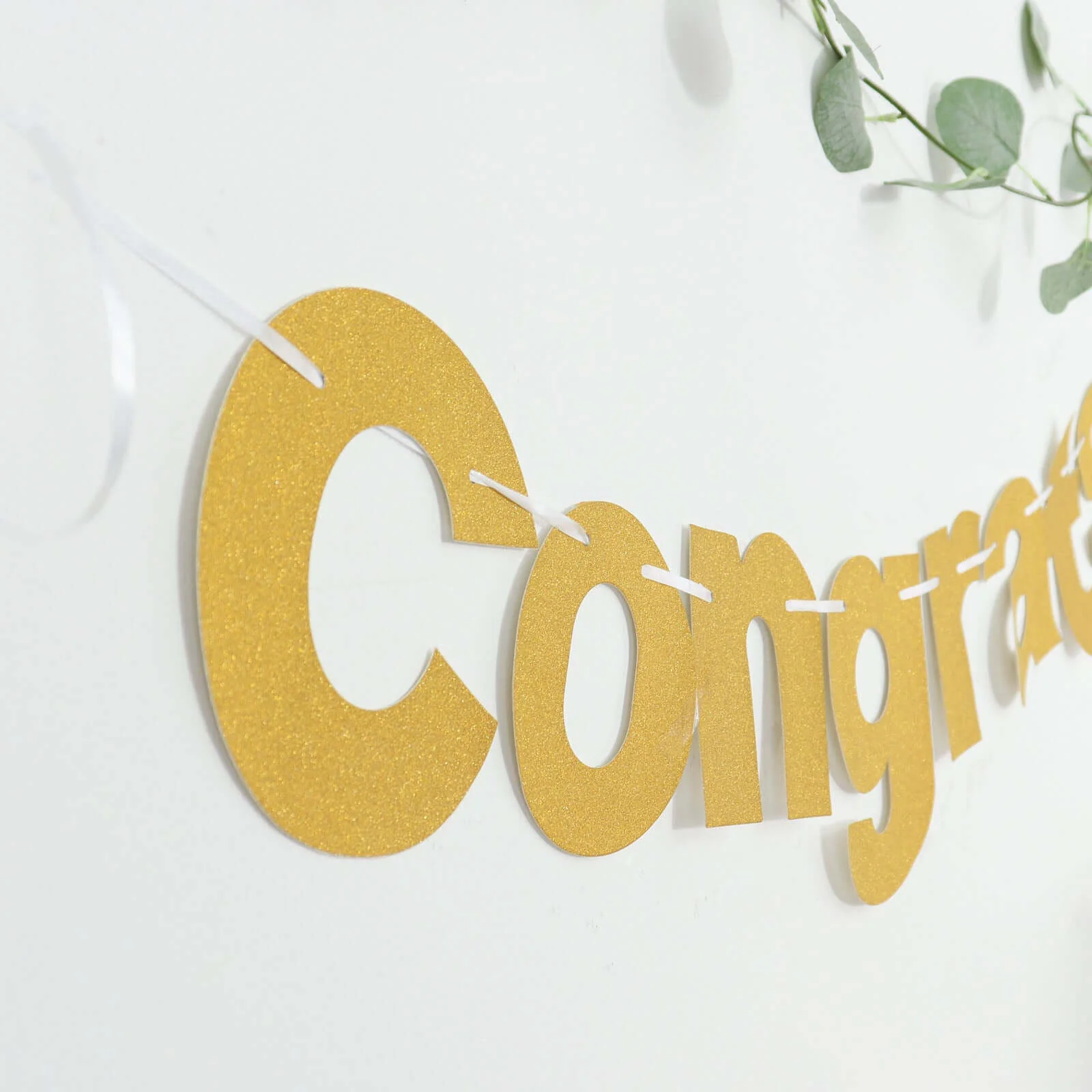 Gold Glittered Congrats Paper Hanging Garland Banner Party Decor 3ft - Image 2