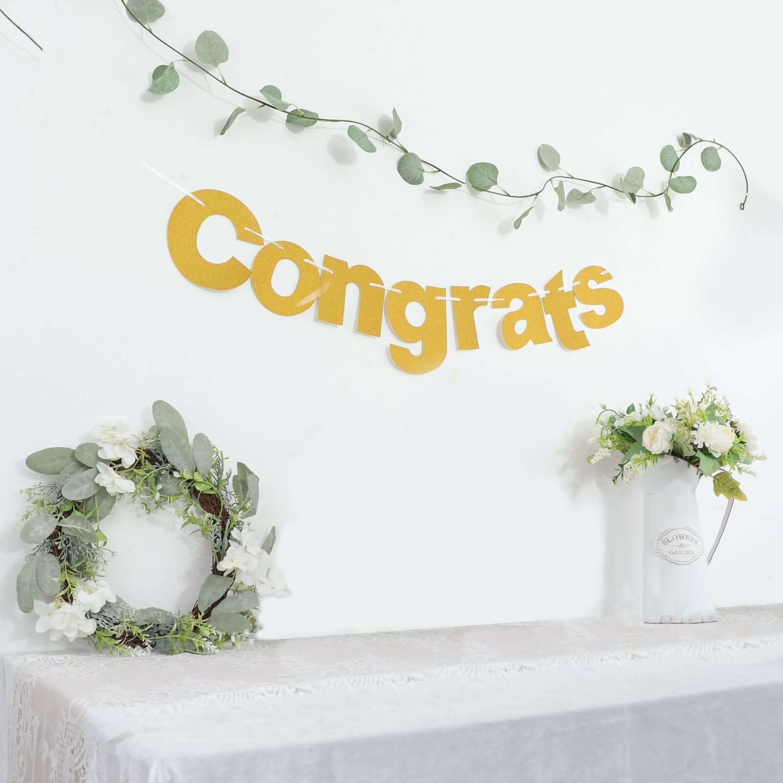 Gold Glittered Congrats Paper Hanging Garland Banner Party Decor 3ft - Image 8