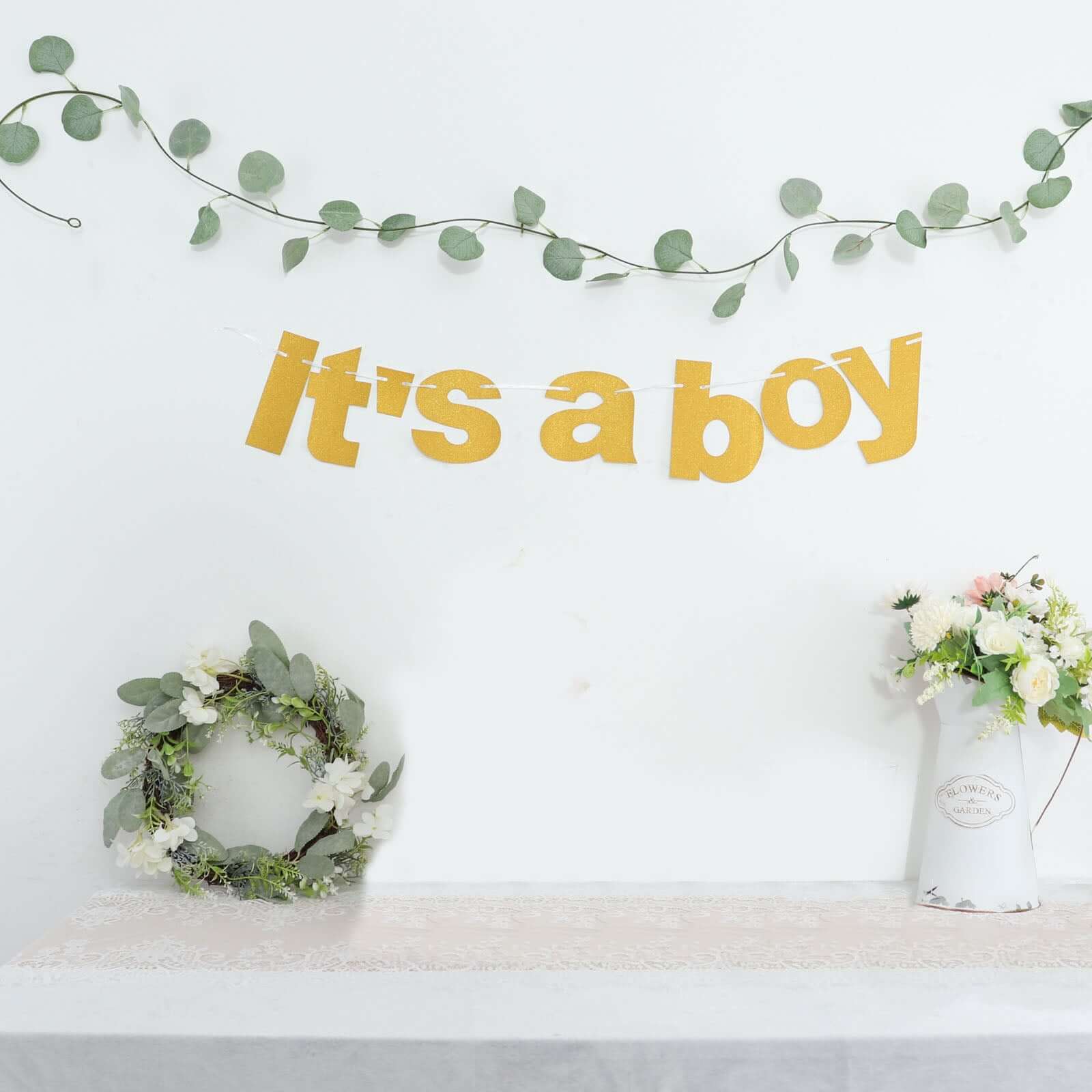 Gold Glittered It's a Boy Paper Hanging Gender Reveal Garland Banner, Baby Shower Banner 3ft