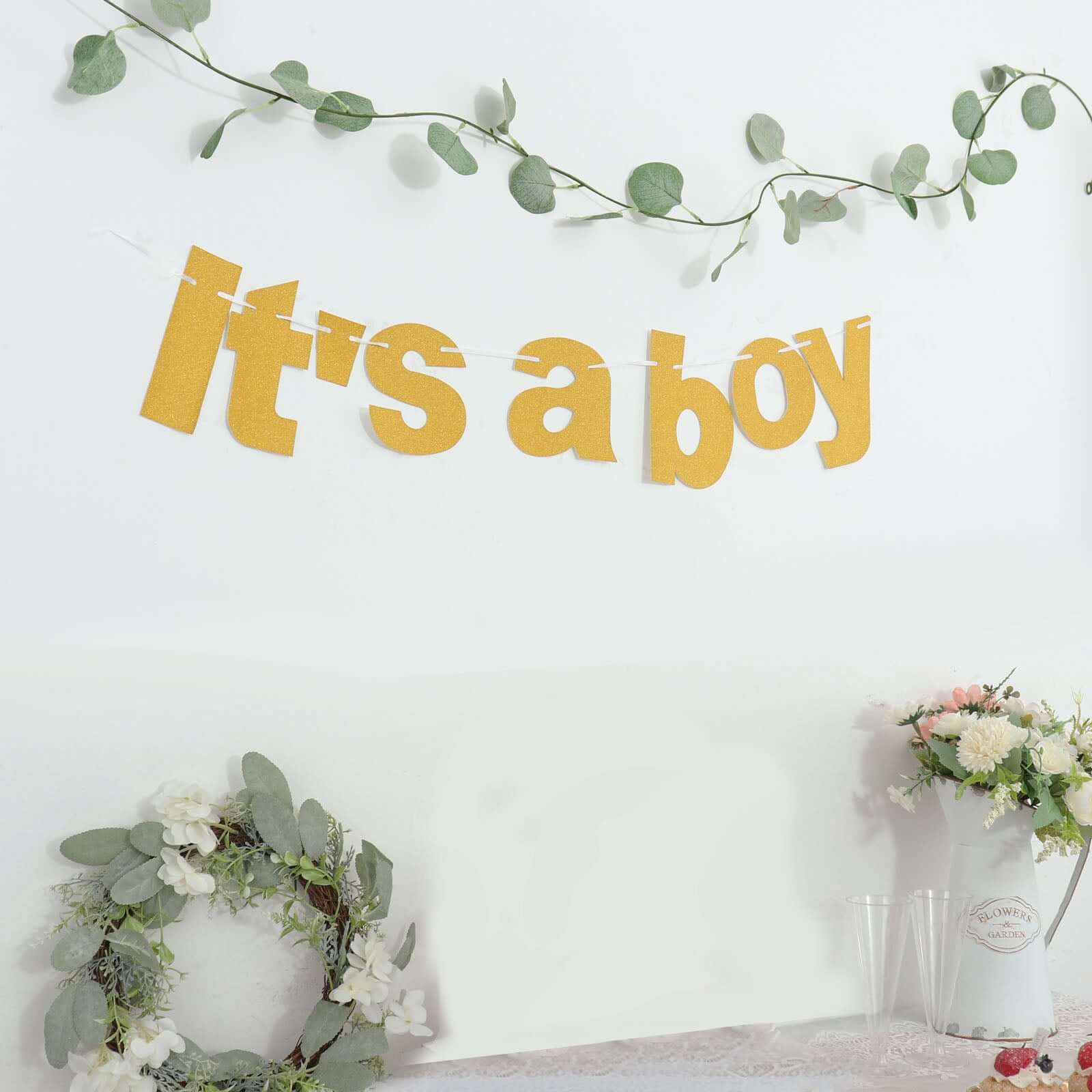 Gold Glittered It's a Boy Paper Hanging Gender Reveal Garland Banner, Baby Shower Banner 3ft - Image 13