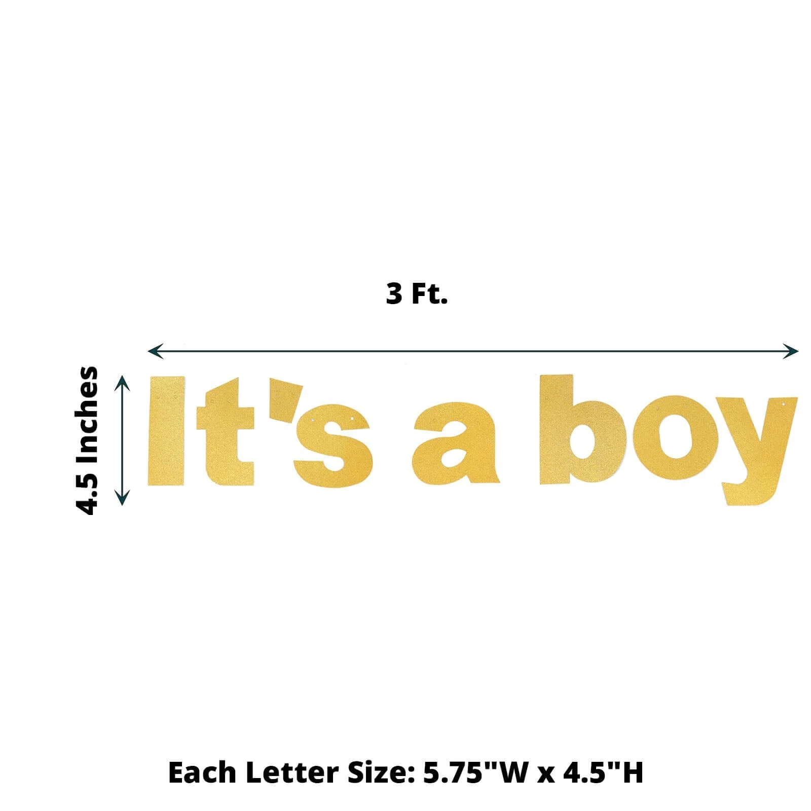 Gold Glittered It's a Boy Paper Hanging Gender Reveal Garland Banner, Baby Shower Banner 3ft - Image 3