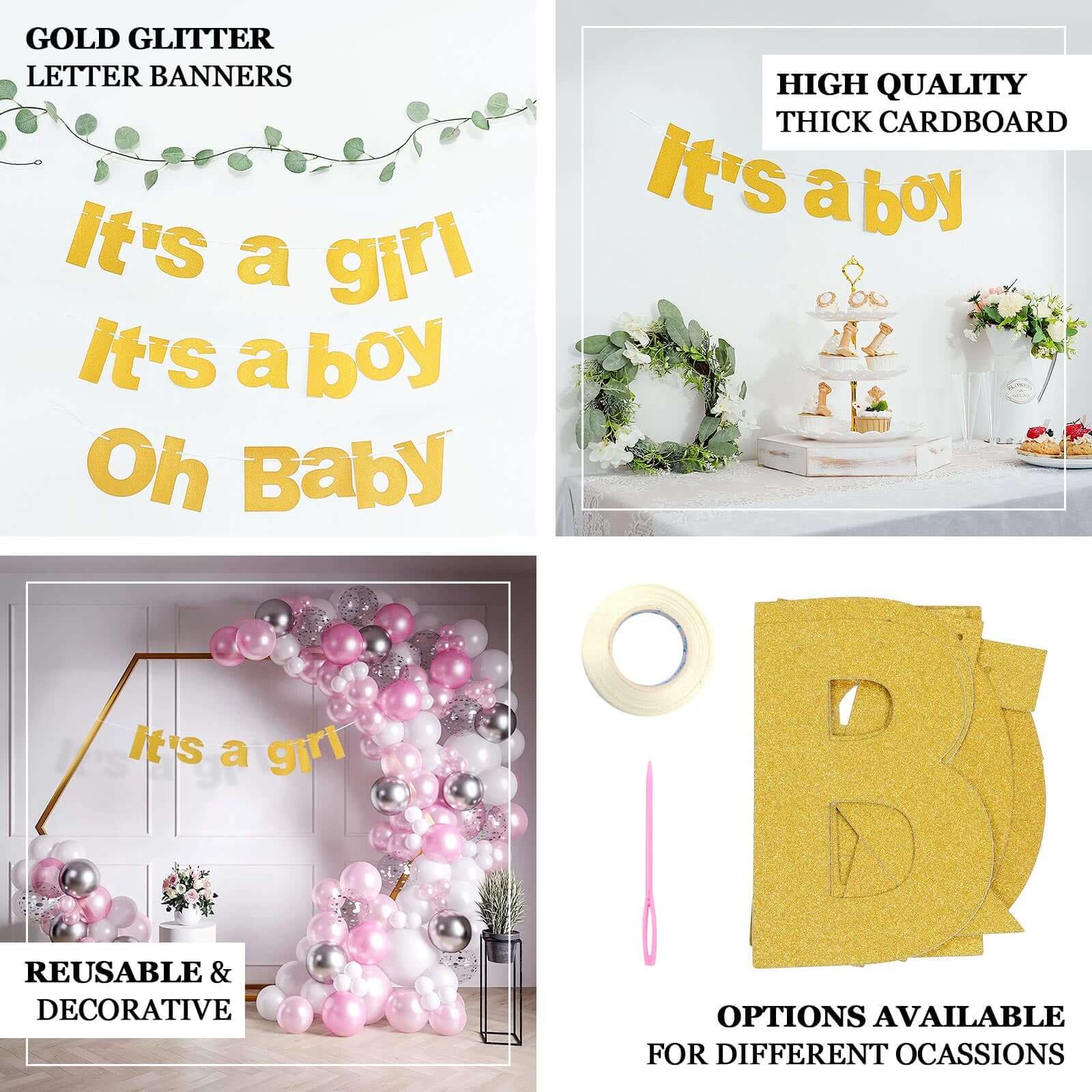 Gold Glittered It's a Boy Paper Hanging Gender Reveal Garland Banner, Baby Shower Banner 3ft - Image 4