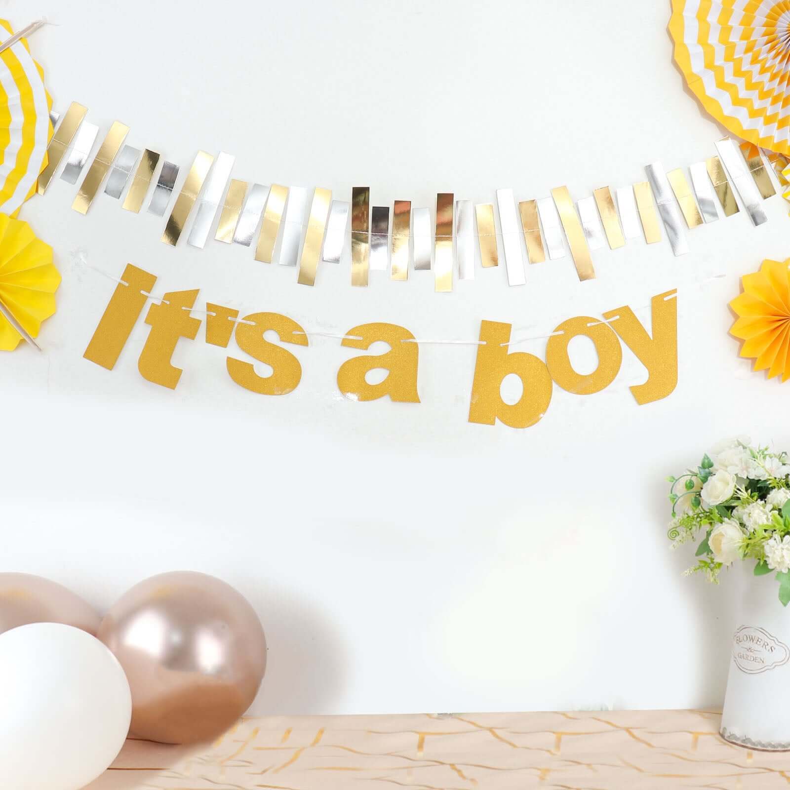 Gold Glittered It's a Boy Paper Hanging Gender Reveal Garland Banner, Baby Shower Banner 3ft - Image 8