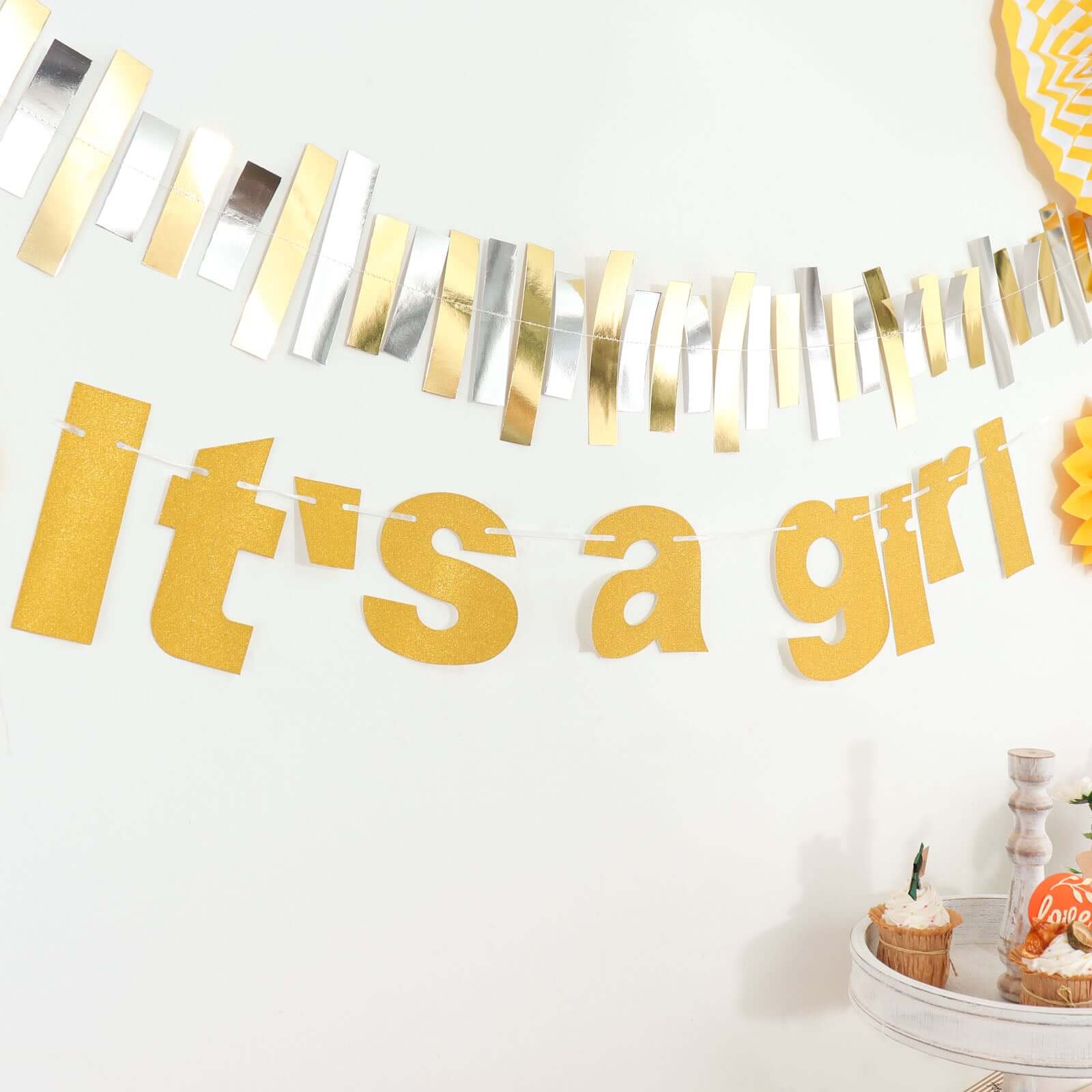 Gold Glittered It's a Girl Paper Hanging Gender Reveal Garland Banner, Baby Shower Banner 3ft - Image 11