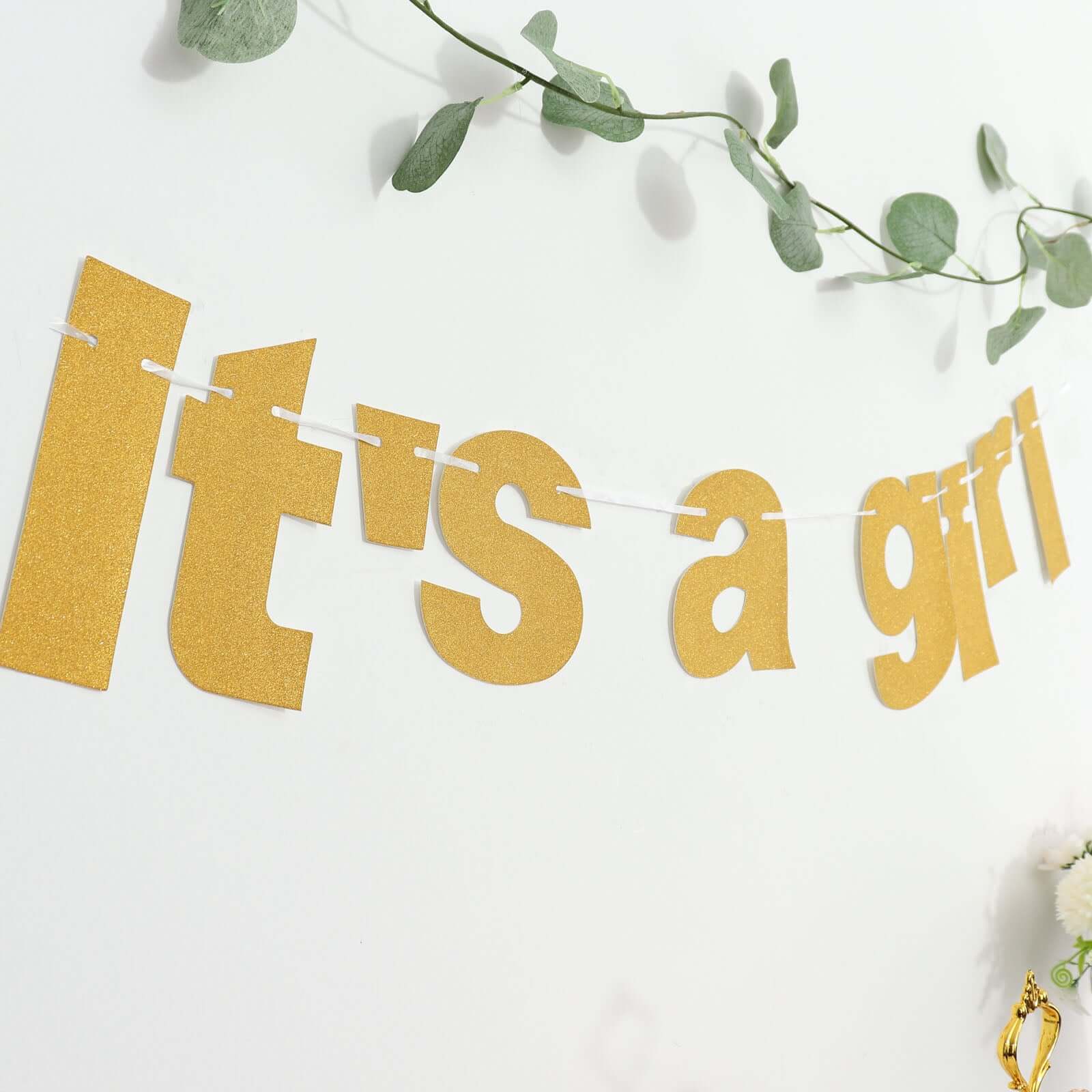 Gold Glittered It's a Girl Paper Hanging Gender Reveal Garland Banner, Baby Shower Banner 3ft - Image 13