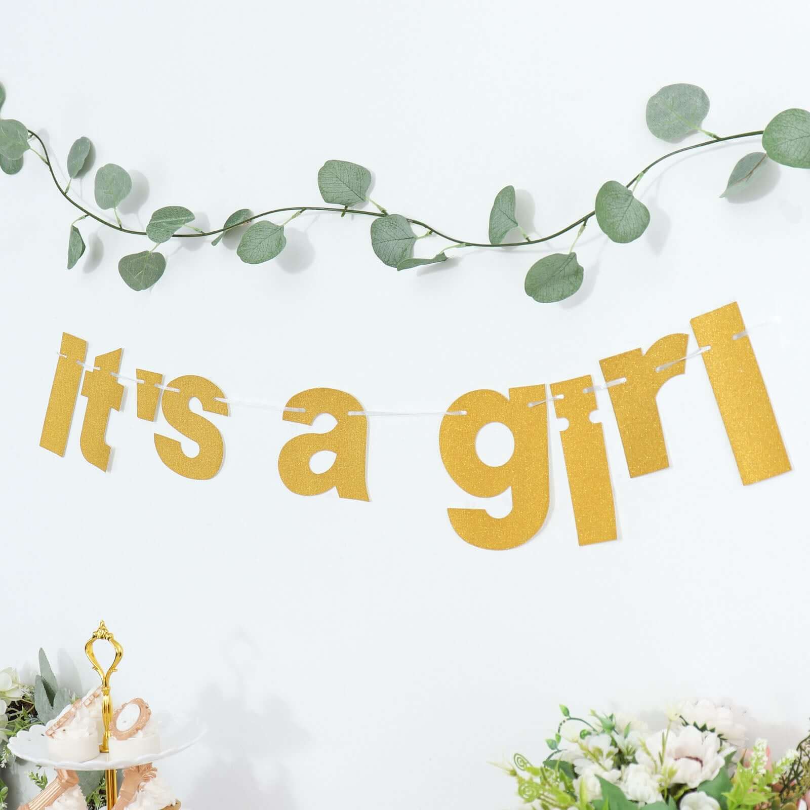 Gold Glittered It's a Girl Paper Hanging Gender Reveal Garland Banner, Baby Shower Banner 3ft - Image 14