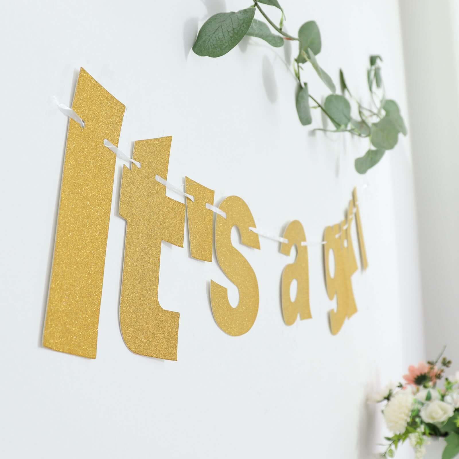 Gold Glittered It's a Girl Paper Hanging Gender Reveal Garland Banner, Baby Shower Banner 3ft - Image 2