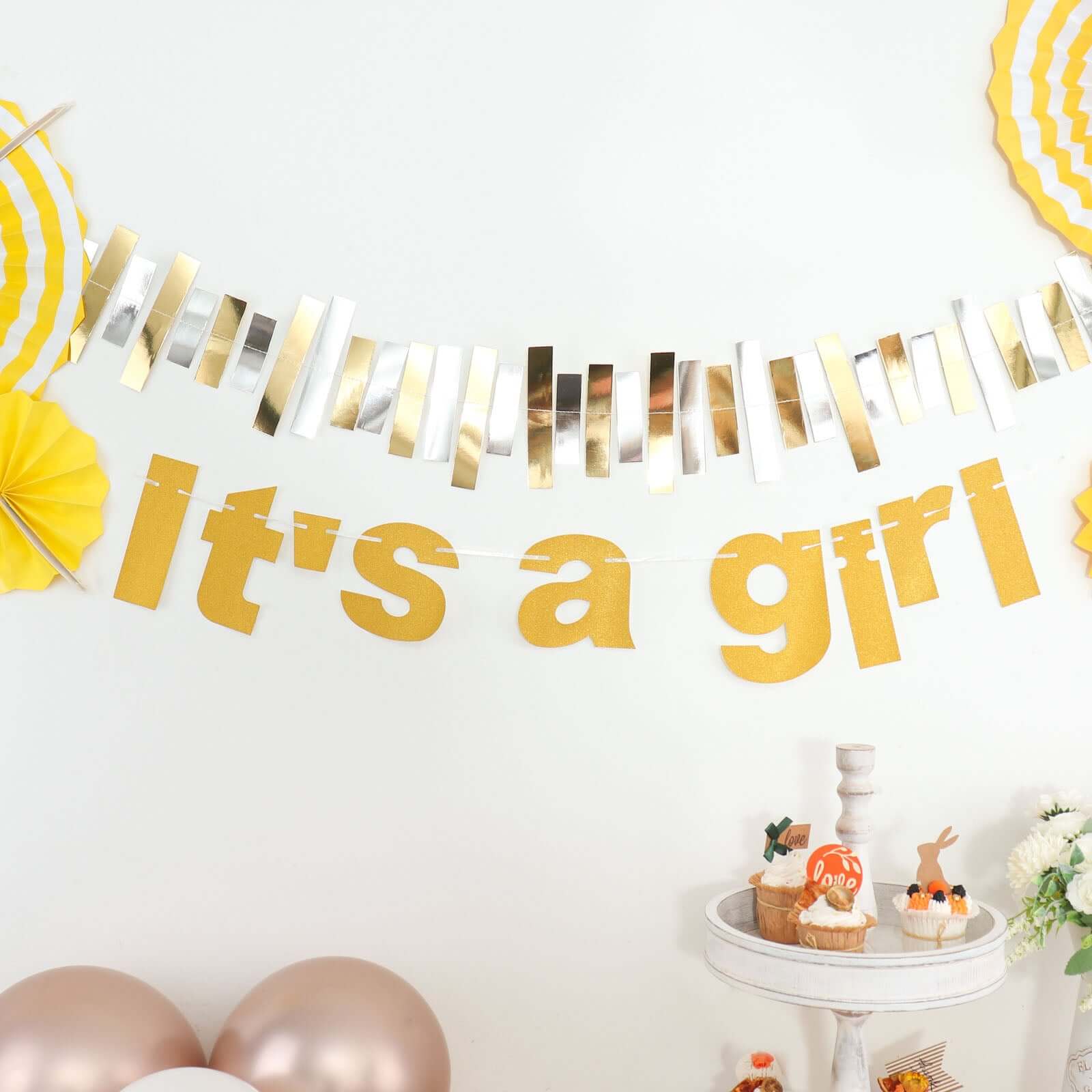 Gold Glittered It's a Girl Paper Hanging Gender Reveal Garland Banner, Baby Shower Banner 3ft - Image 6