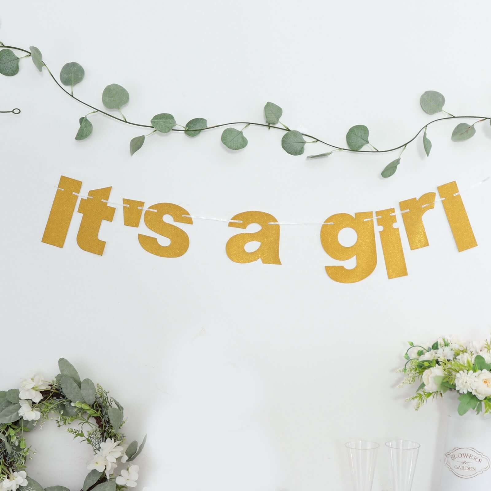 Gold Glittered It's a Girl Paper Hanging Gender Reveal Garland Banner, Baby Shower Banner 3ft - Image 8