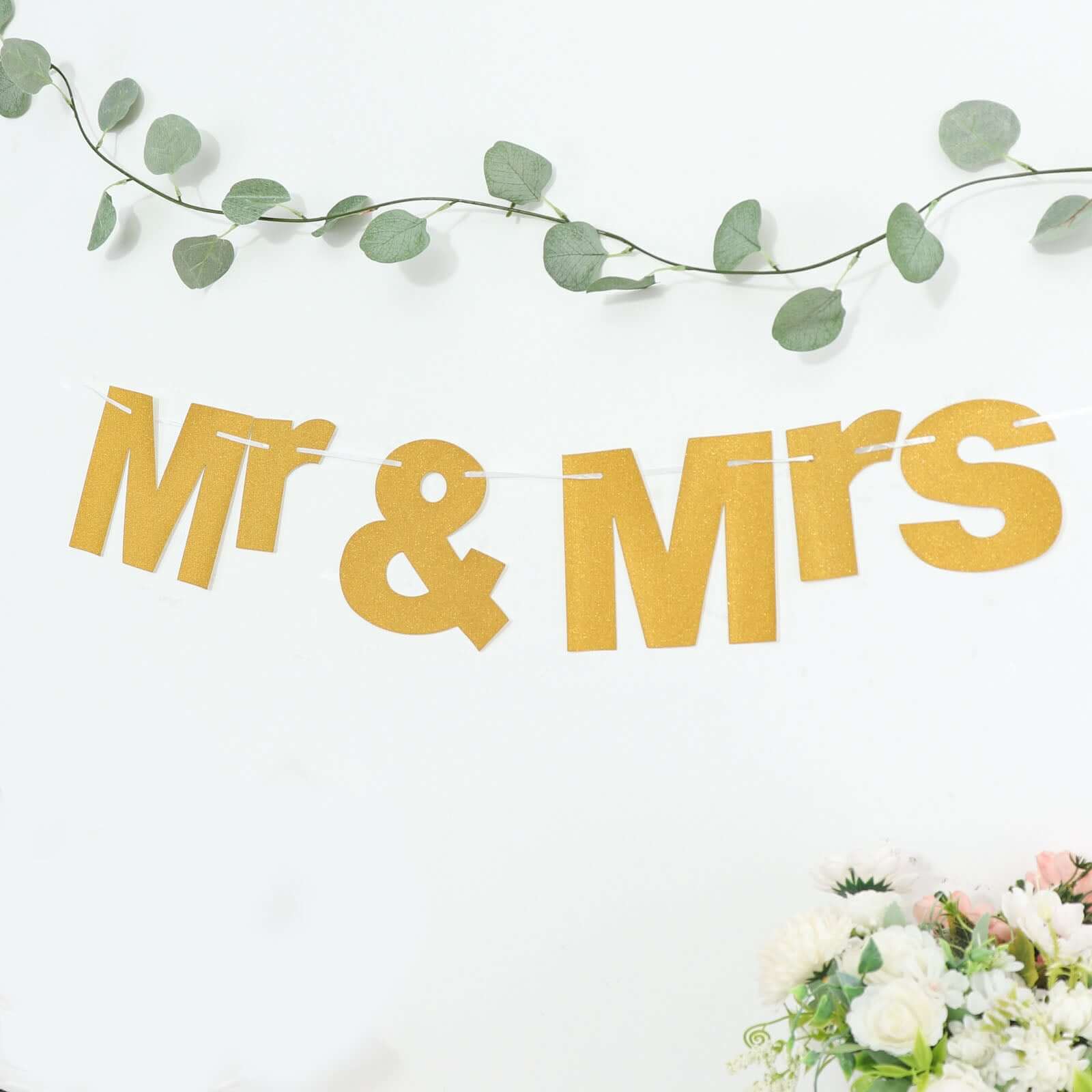 Gold Glittered Mr and Mrs Paper Hanging Wedding Anniversary Banner, Party Garland Banner 3ft - Image 12