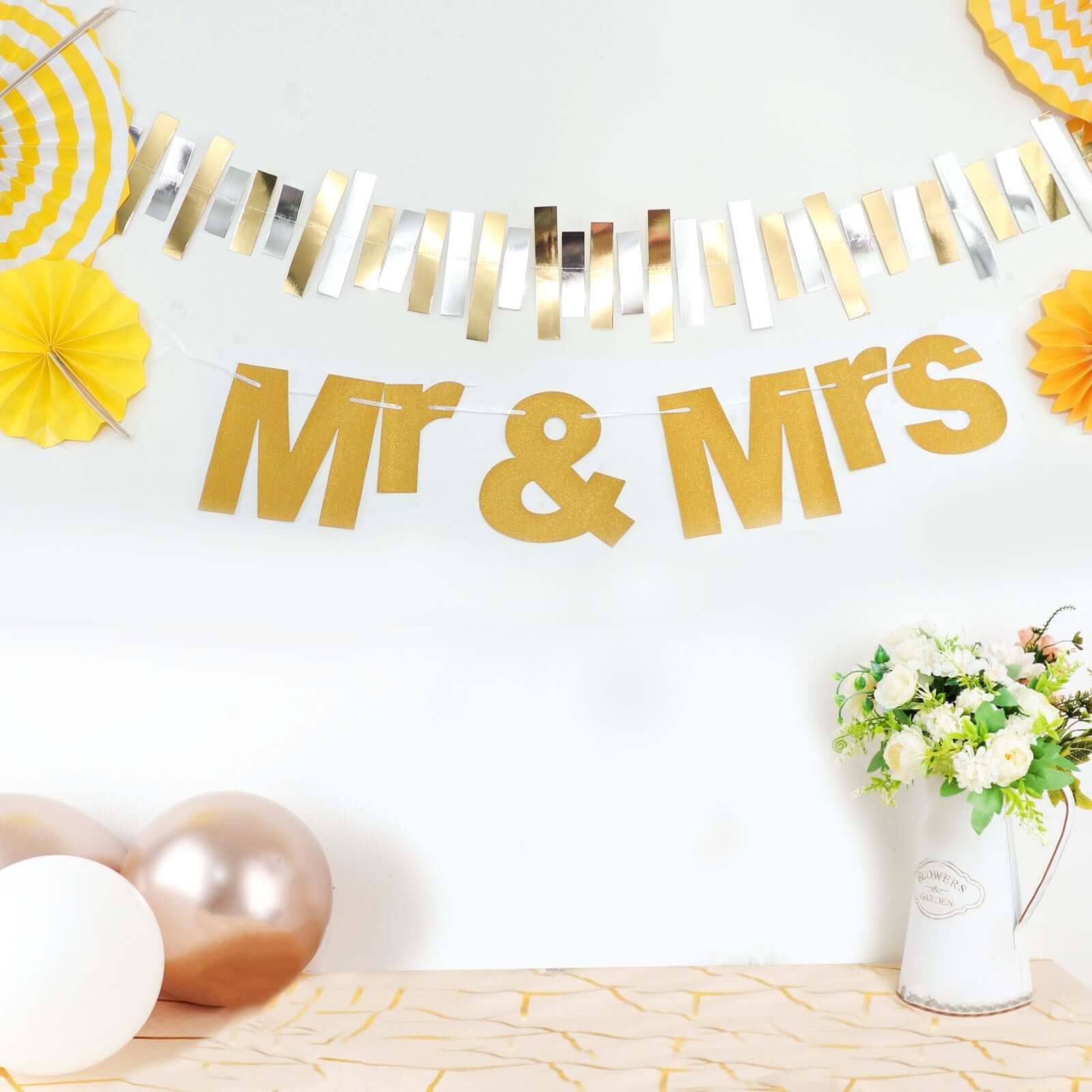 Gold Glittered Mr and Mrs Paper Hanging Wedding Anniversary Banner, Party Garland Banner 3ft - Image 13