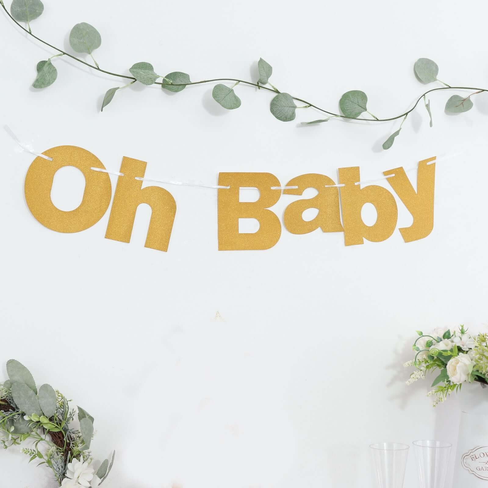 Gold Glittered Oh Baby Paper Hanging Baby Shower Garland Banner 3ft - Image 10