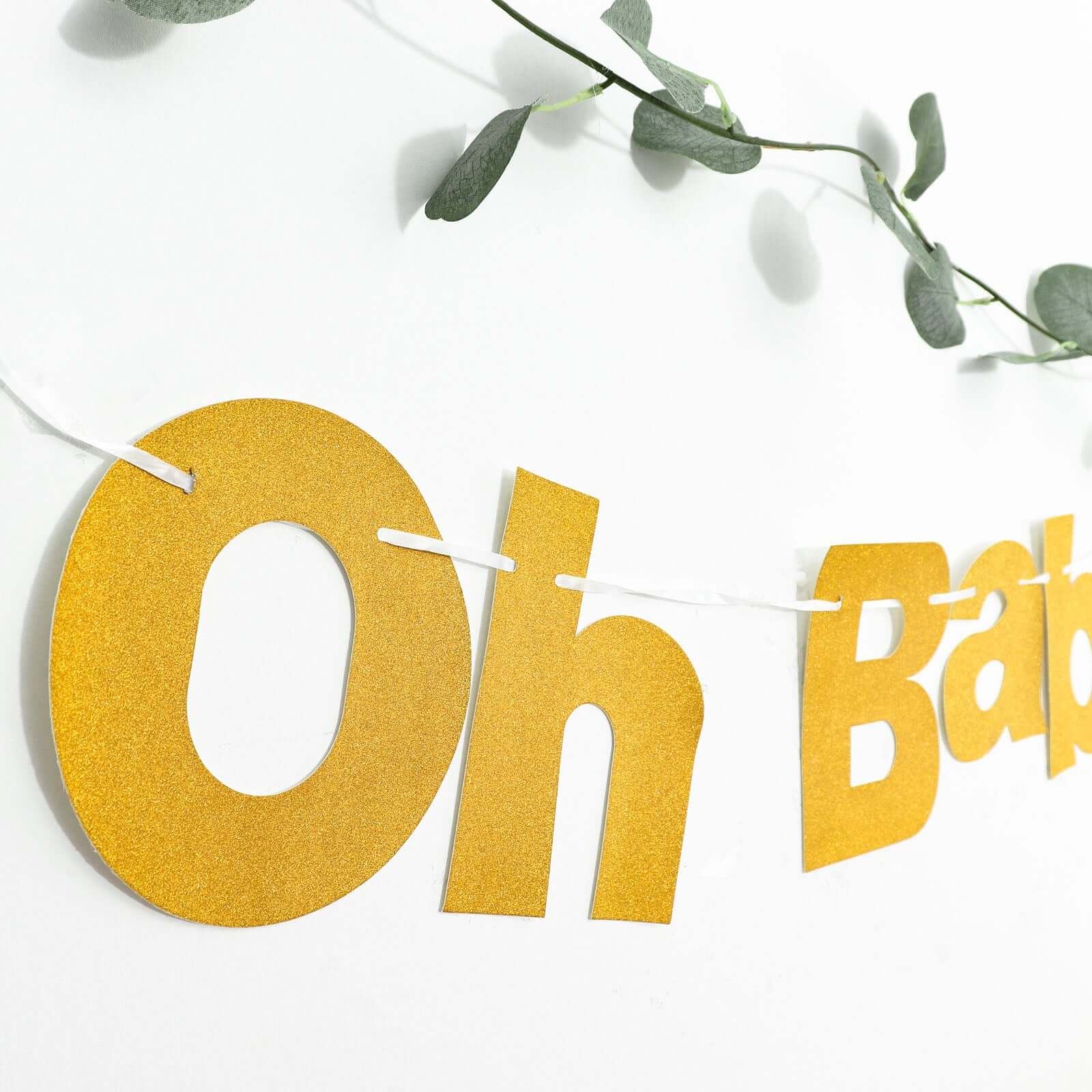 Gold Glittered Oh Baby Paper Hanging Baby Shower Garland Banner 3ft - Image 2