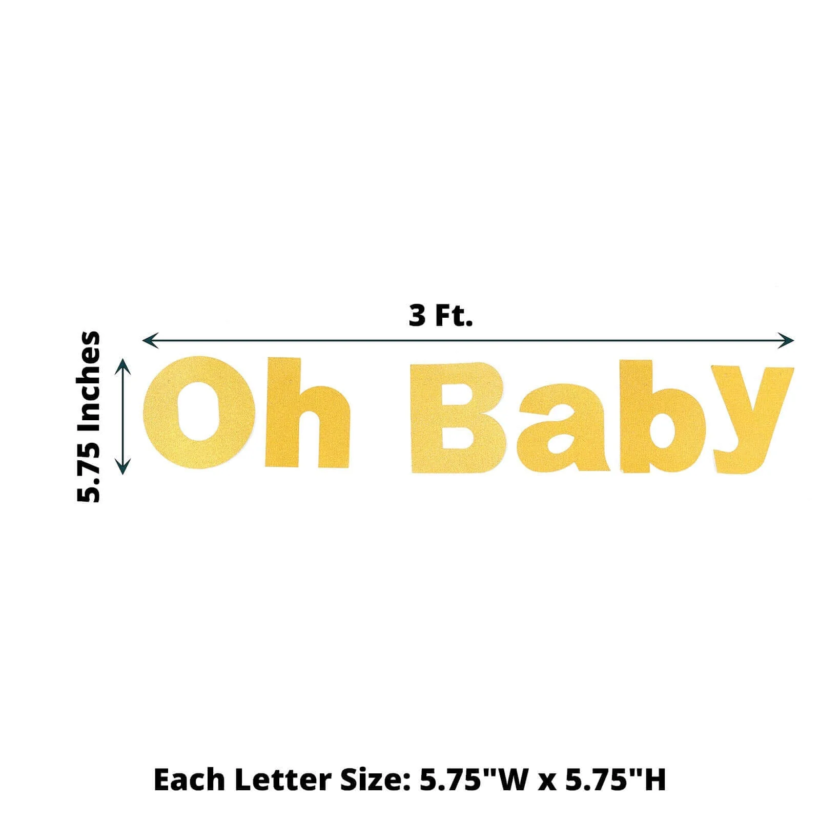 Gold Glittered Oh Baby Paper Hanging Baby Shower Garland Banner 3ft - Image 3