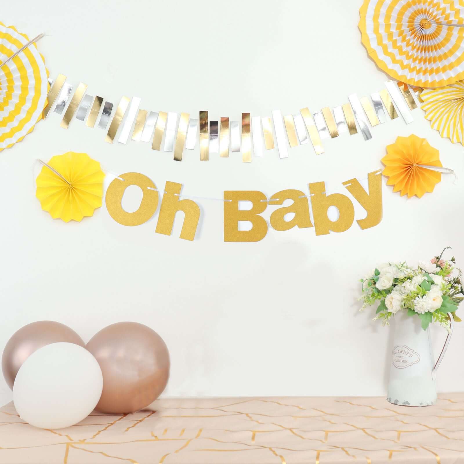 Gold Glittered Oh Baby Paper Hanging Baby Shower Garland Banner 3ft - Image 5