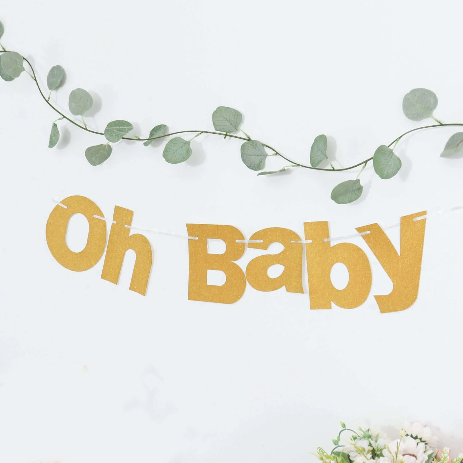 Gold Glittered Oh Baby Paper Hanging Baby Shower Garland Banner 3ft - Image 6
